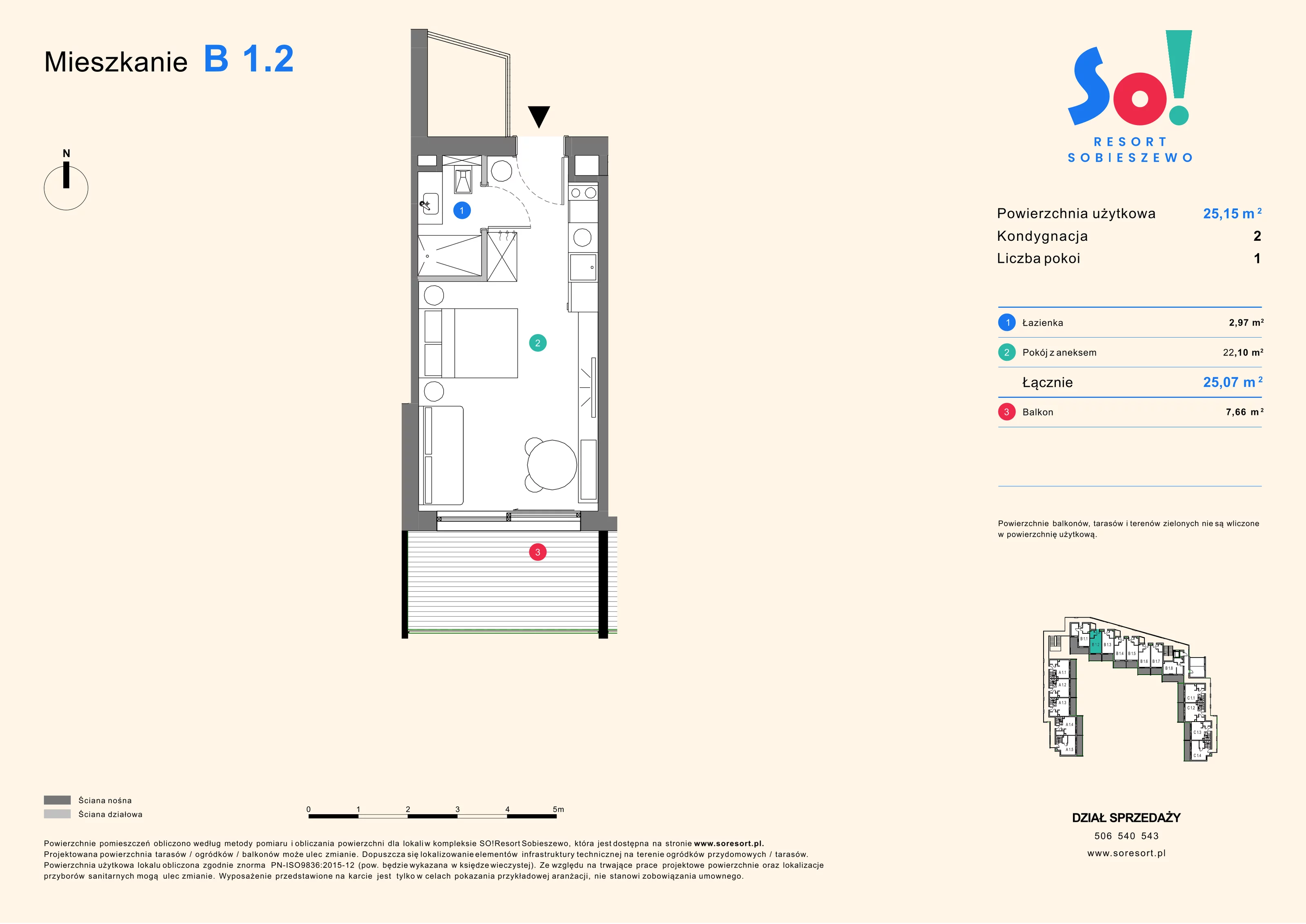 1 pokój, apartament inwestycyjny 25,15 m², piętro 1, oferta nr B 1.2, SO! Resort Sobieszewo, Gdańsk, Wyspa Sobieszewska, Sobieszewo, ul. Żonkilowa 50