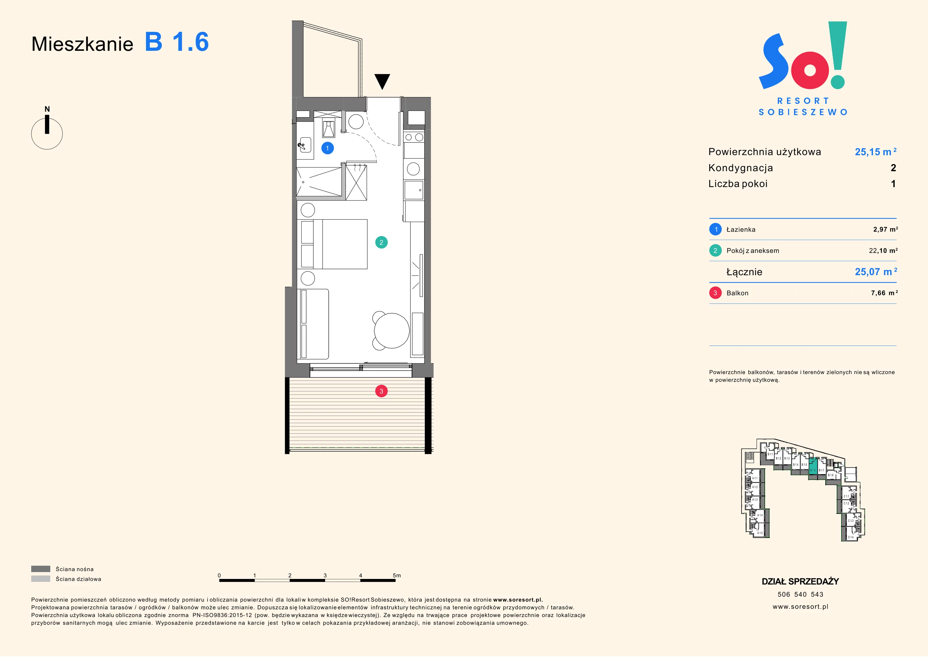 1 pokój, apartament inwestycyjny 25,15 m², piętro 1, oferta nr B 1.6, SO! Resort Sobieszewo, Gdańsk, Wyspa Sobieszewska, Sobieszewo, ul. Żonkilowa 50