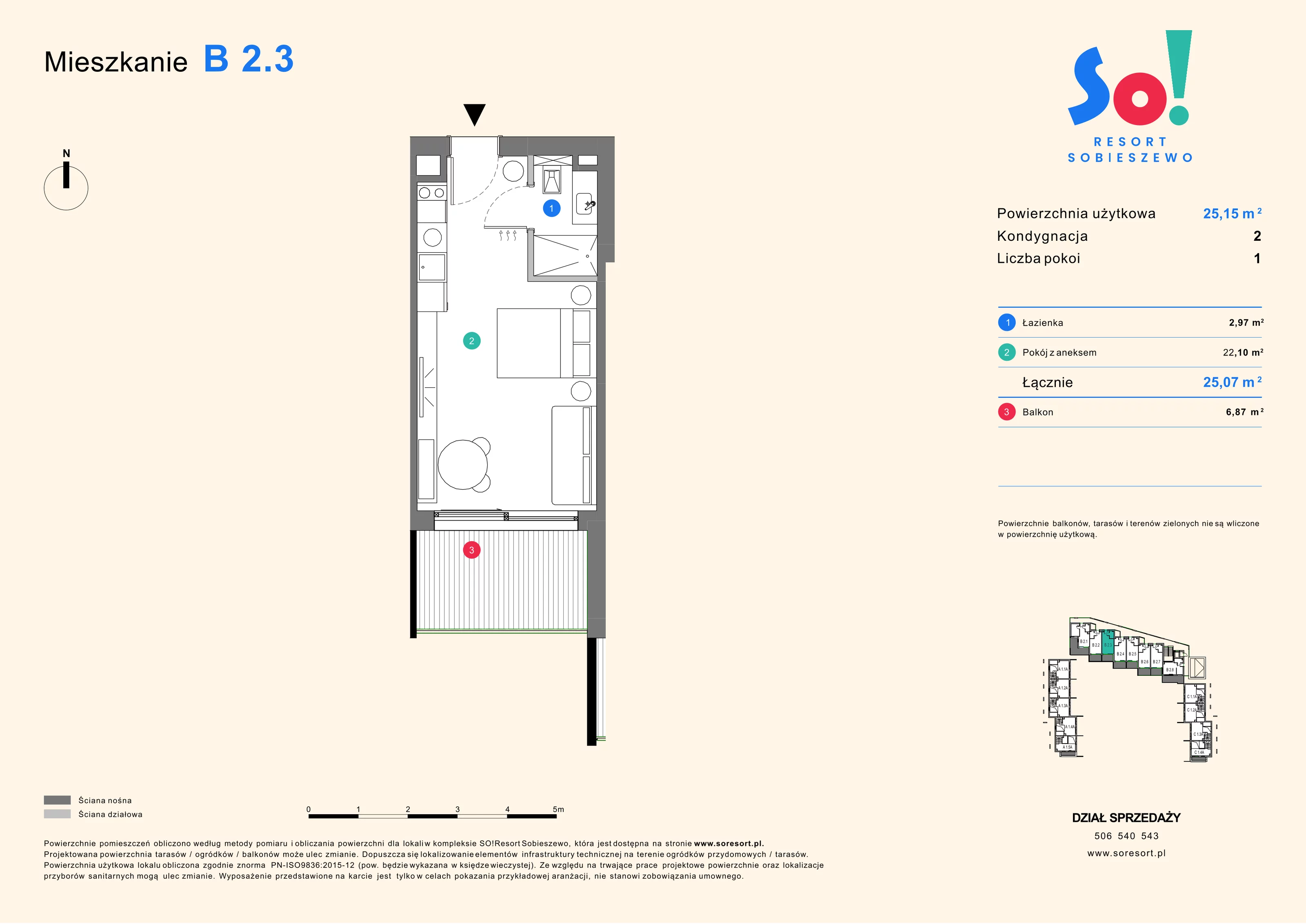 1 pokój, apartament inwestycyjny 25,15 m², piętro 2, oferta nr B 2.3, SO! Resort Sobieszewo, Gdańsk, Wyspa Sobieszewska, Sobieszewo, ul. Żonkilowa 50