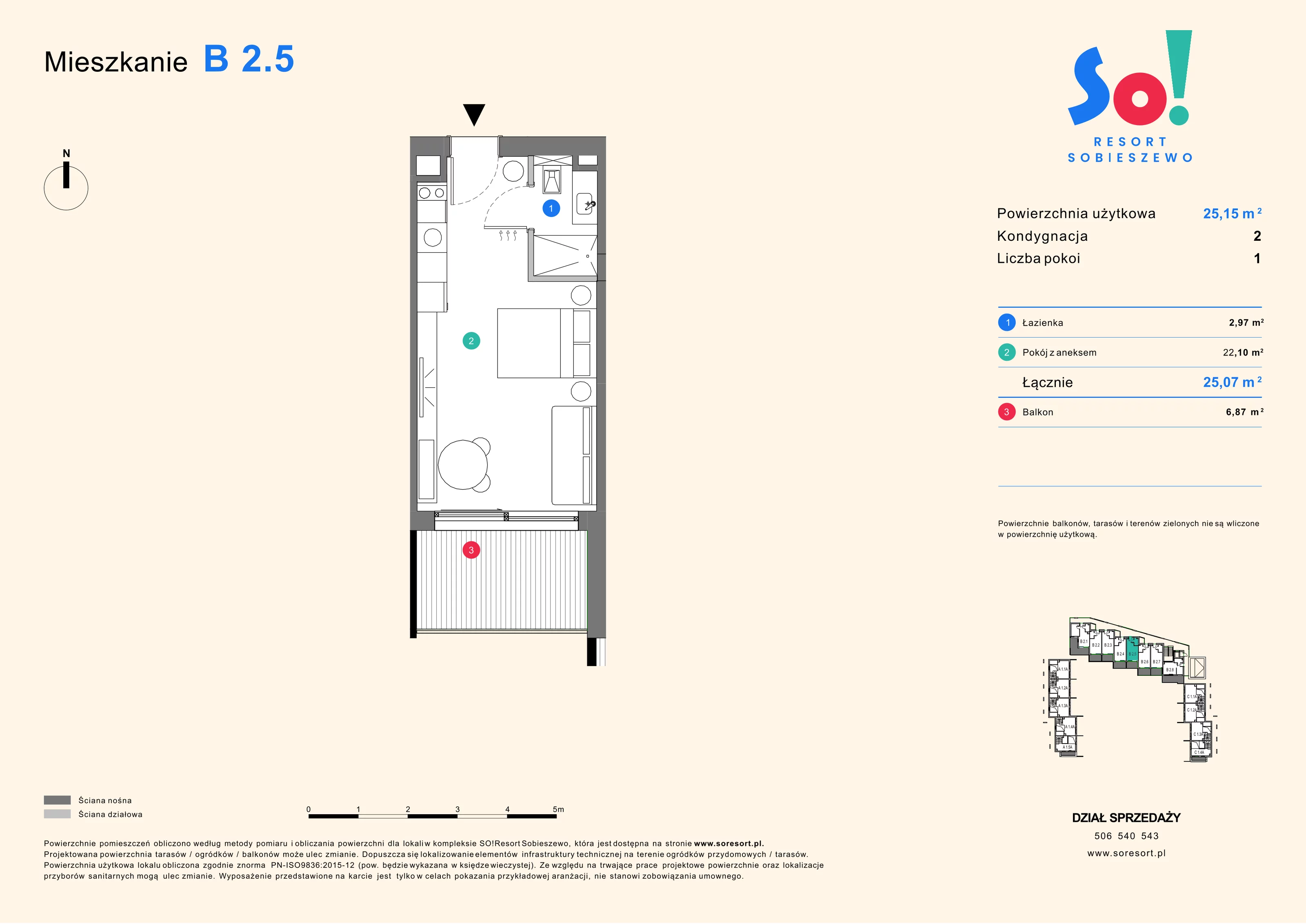 1 pokój, apartament inwestycyjny 25,15 m², piętro 2, oferta nr B 2.5, SO! Resort Sobieszewo, Gdańsk, Wyspa Sobieszewska, Sobieszewo, ul. Żonkilowa 50