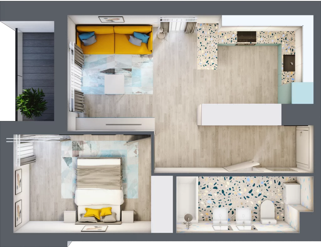 2 pokoje, mieszkanie 43,63 m², piętro 2, oferta nr E/M6, Stara Cegielnia etap II, Mielec, ul. Wojsławska 1
