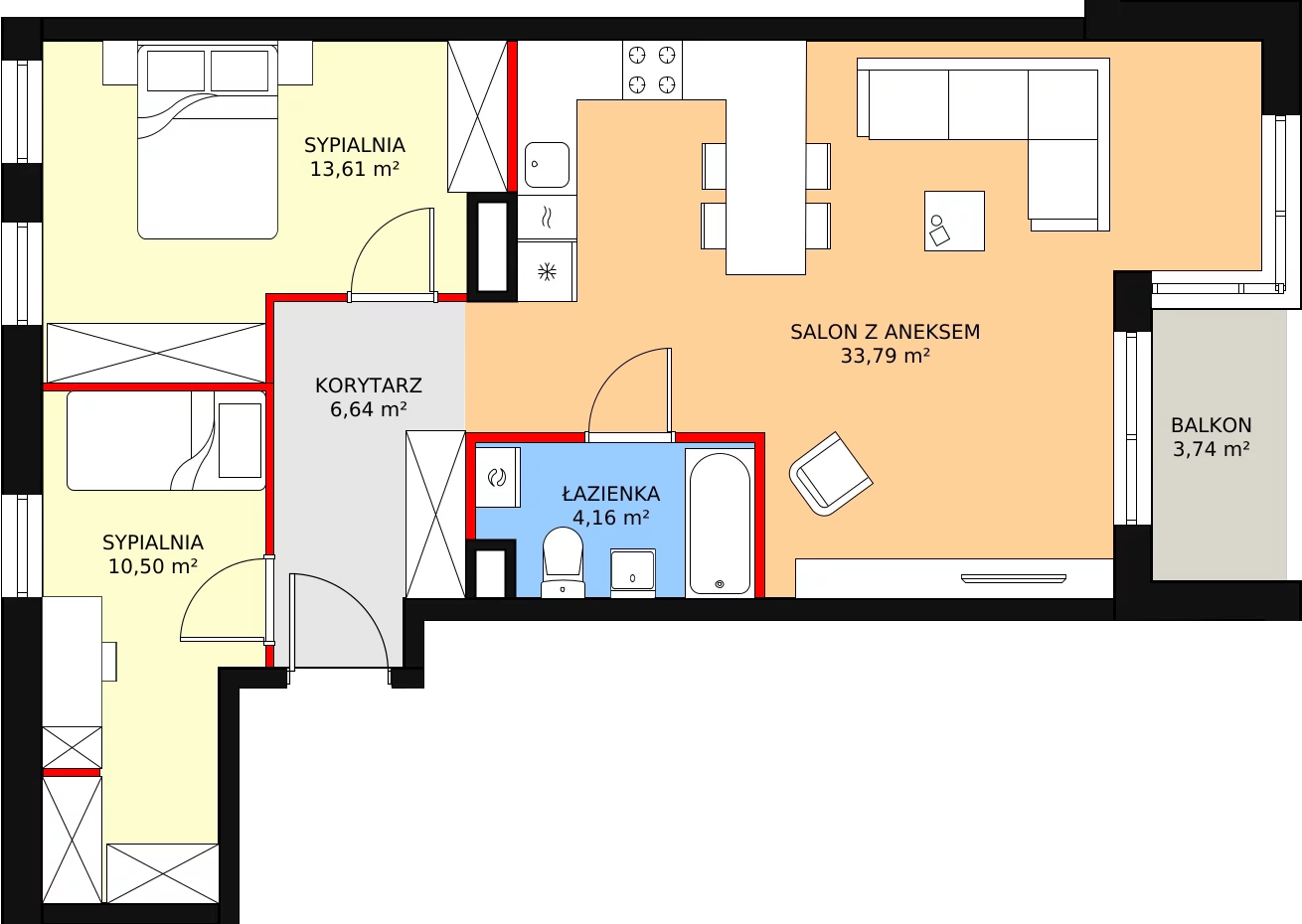 Nowe mieszkanie, 68,70 m², 3 pokoje, 3 piętro, oferta nr E/M17