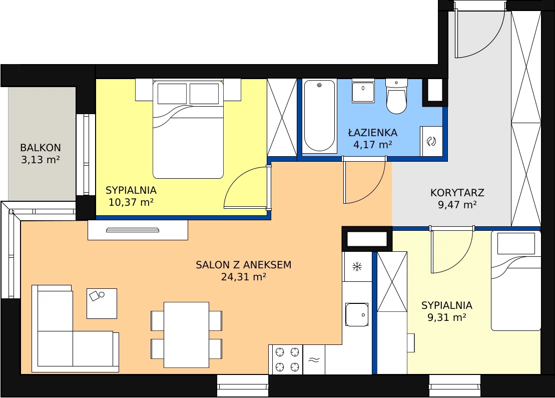 Zalety mieszkania 57.63 m², F/M4