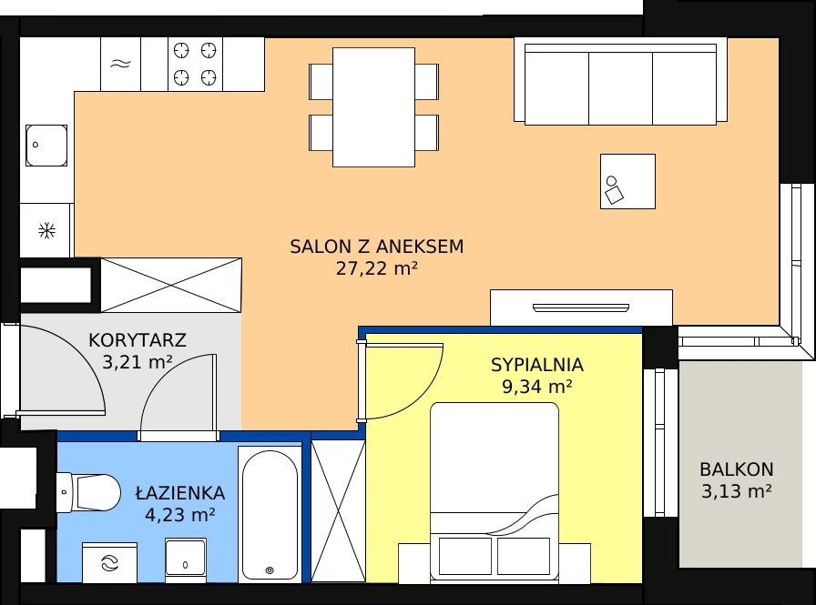 Zalety mieszkania 44 m², F/M13