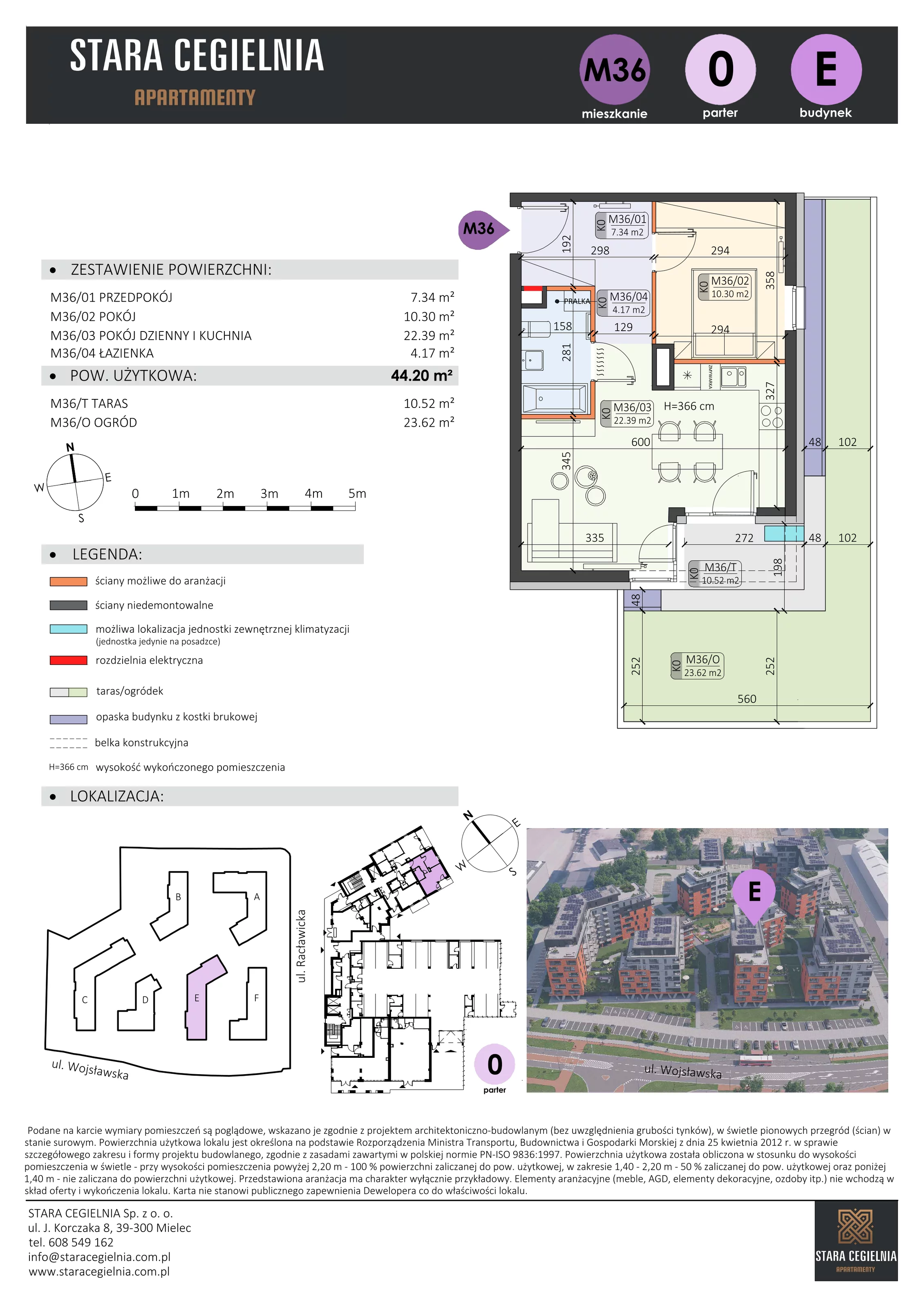 2 pokoje, mieszkanie 44,20 m², parter, oferta nr E/M36, Stara Cegielnia etap II, Mielec, ul. Wojsławska 1