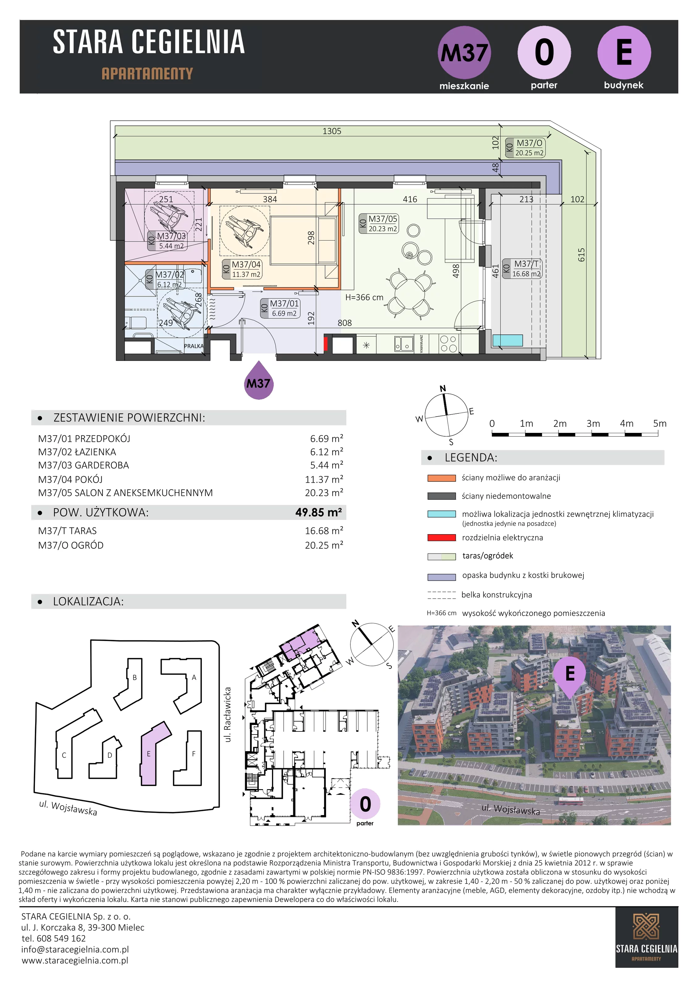 2 pokoje, mieszkanie 49,85 m², parter, oferta nr E/M37, Stara Cegielnia etap II, Mielec, ul. Wojsławska 1