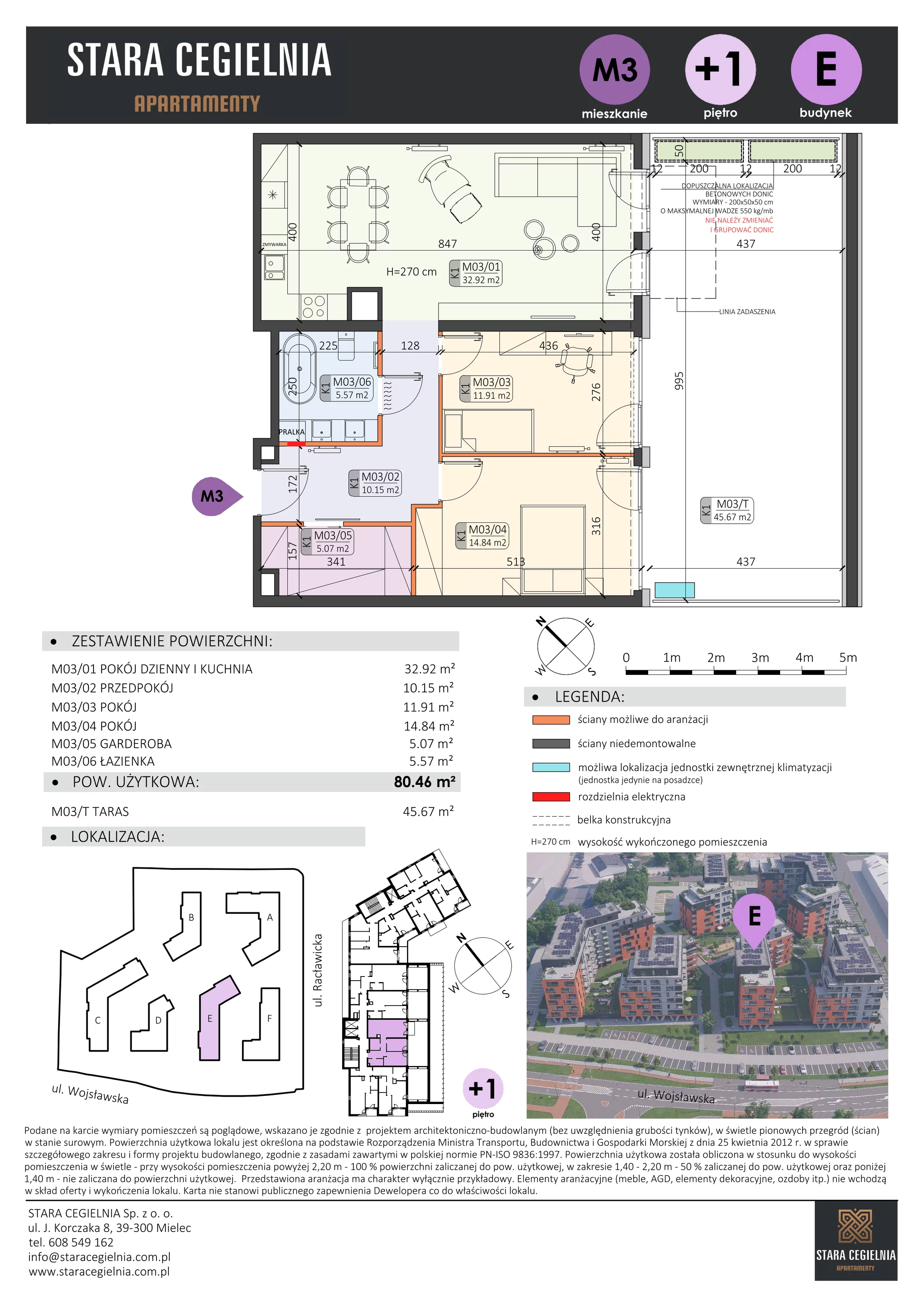 3 pokoje, mieszkanie 80,46 m², piętro 1, oferta nr E/M3, Stara Cegielnia etap II, Mielec, ul. Wojsławska 1