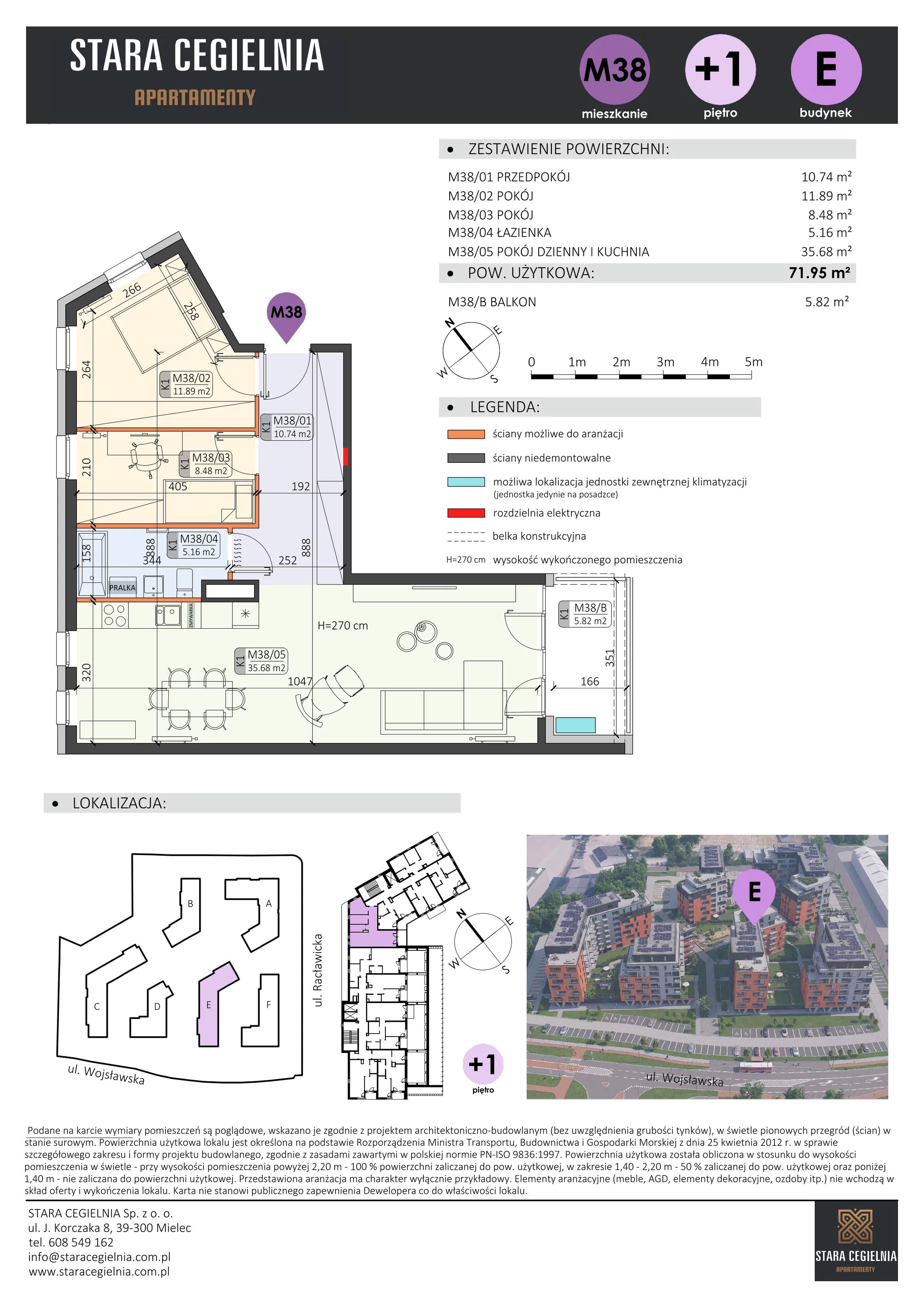 3 pokoje, mieszkanie 71,95 m², piętro 1, oferta nr E/M38, Stara Cegielnia etap II, Mielec, ul. Wojsławska 1