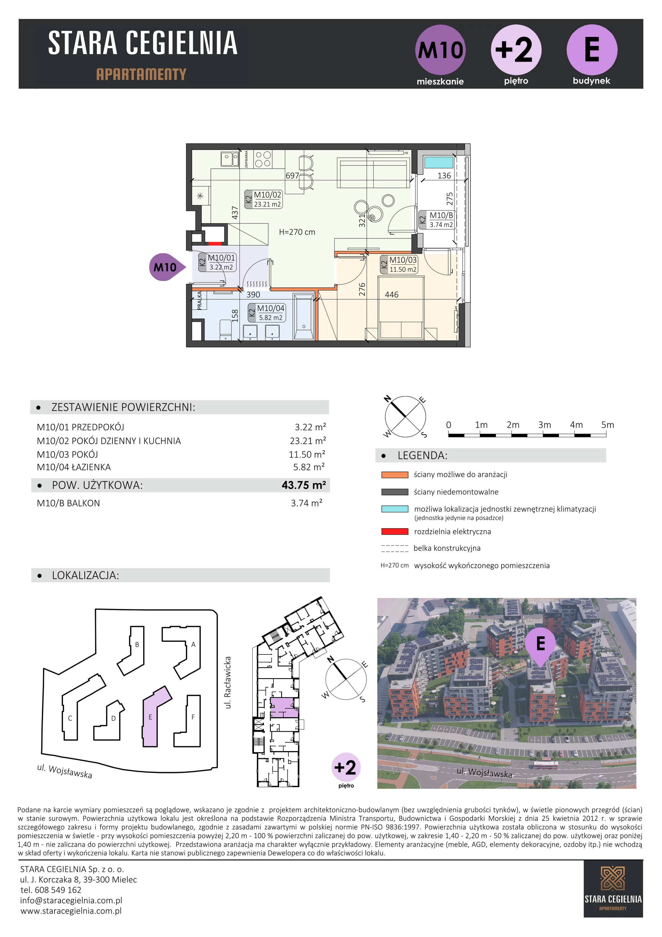 2 pokoje, mieszkanie 43,75 m², piętro 2, oferta nr E/M10, Stara Cegielnia etap II, Mielec, ul. Wojsławska 1