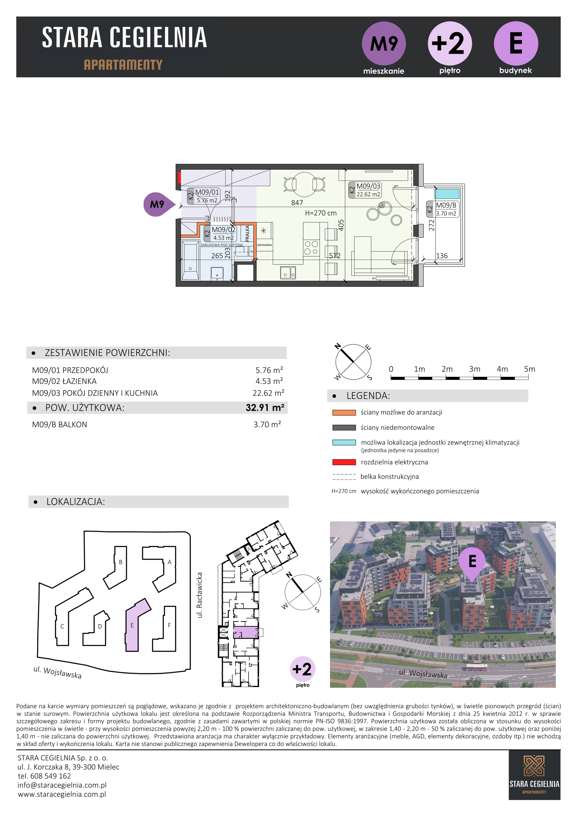 1 pokój, mieszkanie 32,91 m², piętro 2, oferta nr E/M9, Stara Cegielnia etap II, Mielec, ul. Wojsławska 1