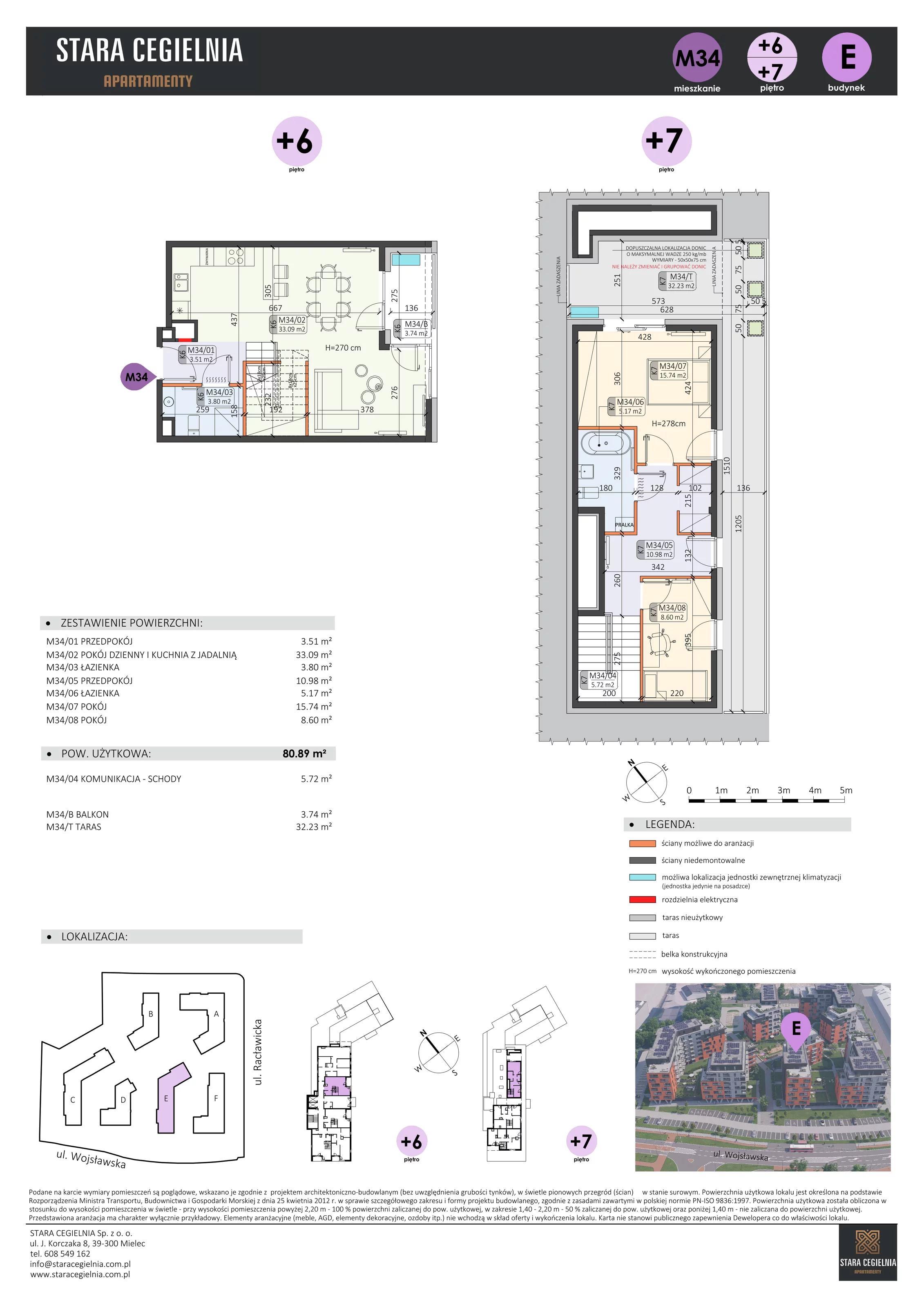 3 pokoje, mieszkanie 80,89 m², piętro 6, oferta nr E/M34, Stara Cegielnia etap II, Mielec, ul. Wojsławska 1