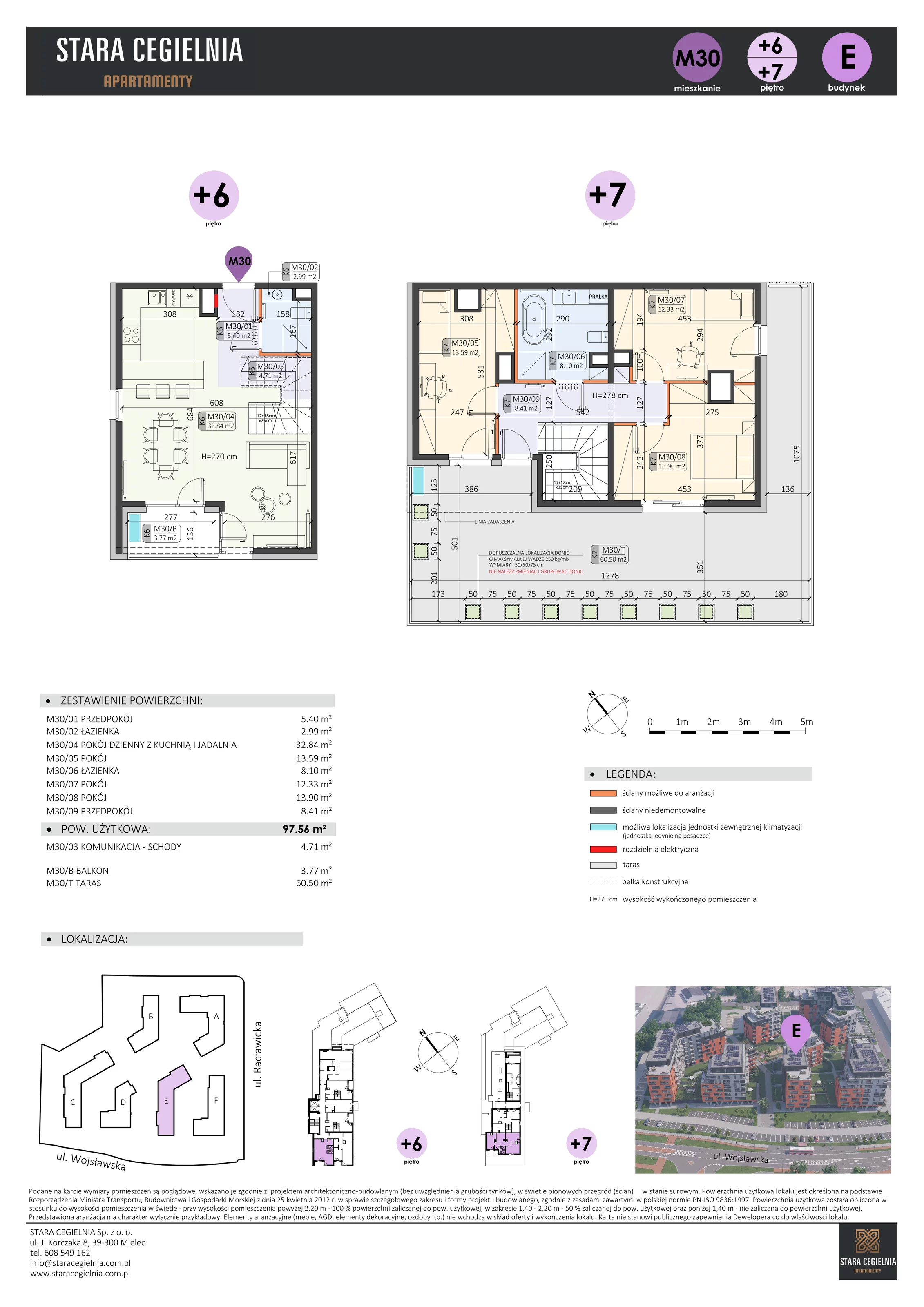 4 pokoje, mieszkanie 97,56 m², piętro 6, oferta nr E/M30, Stara Cegielnia etap II, Mielec, ul. Wojsławska 1