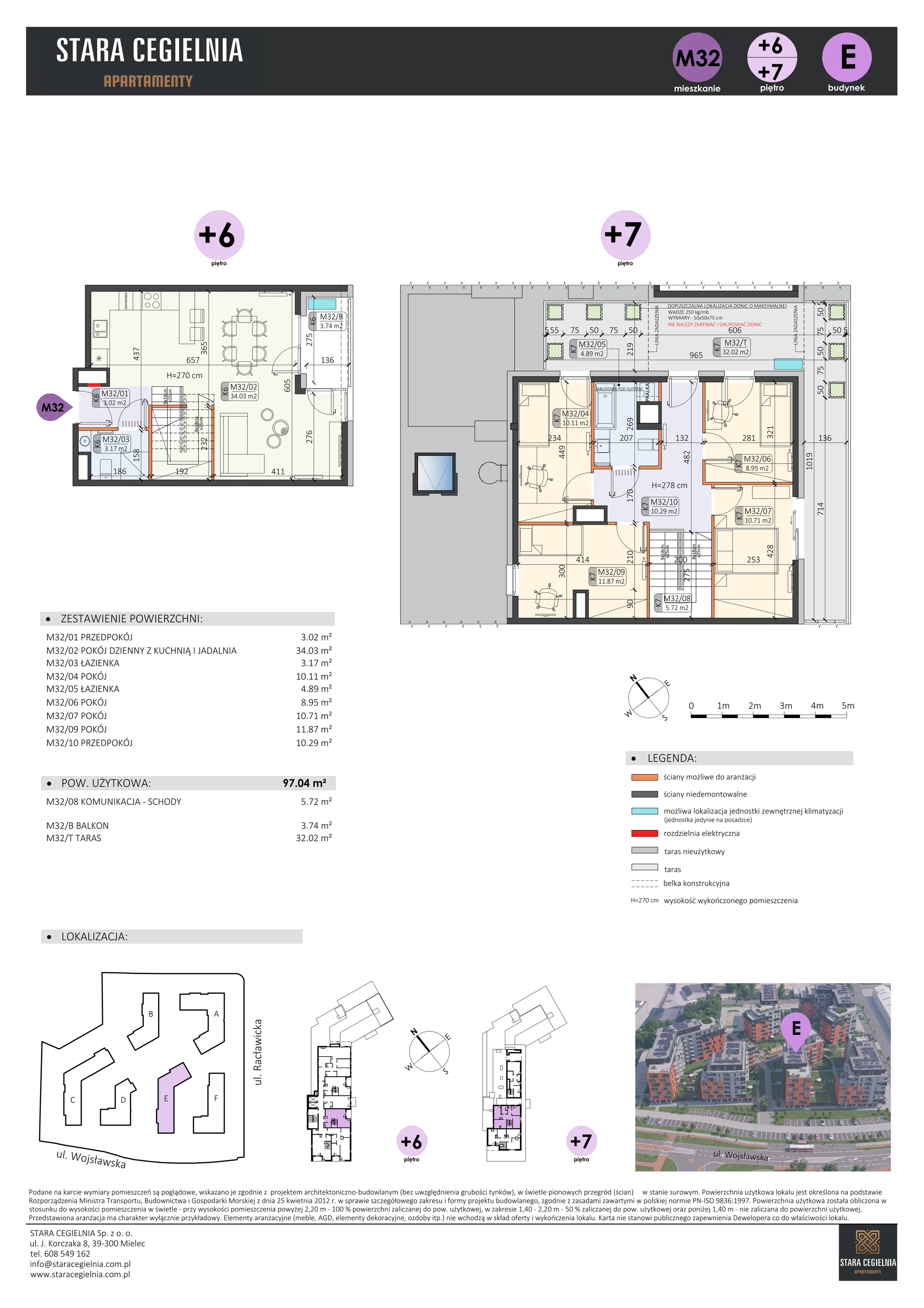 5 pokoi, mieszkanie 97,02 m², piętro 6, oferta nr E/M32, Stara Cegielnia etap II, Mielec, ul. Wojsławska 1