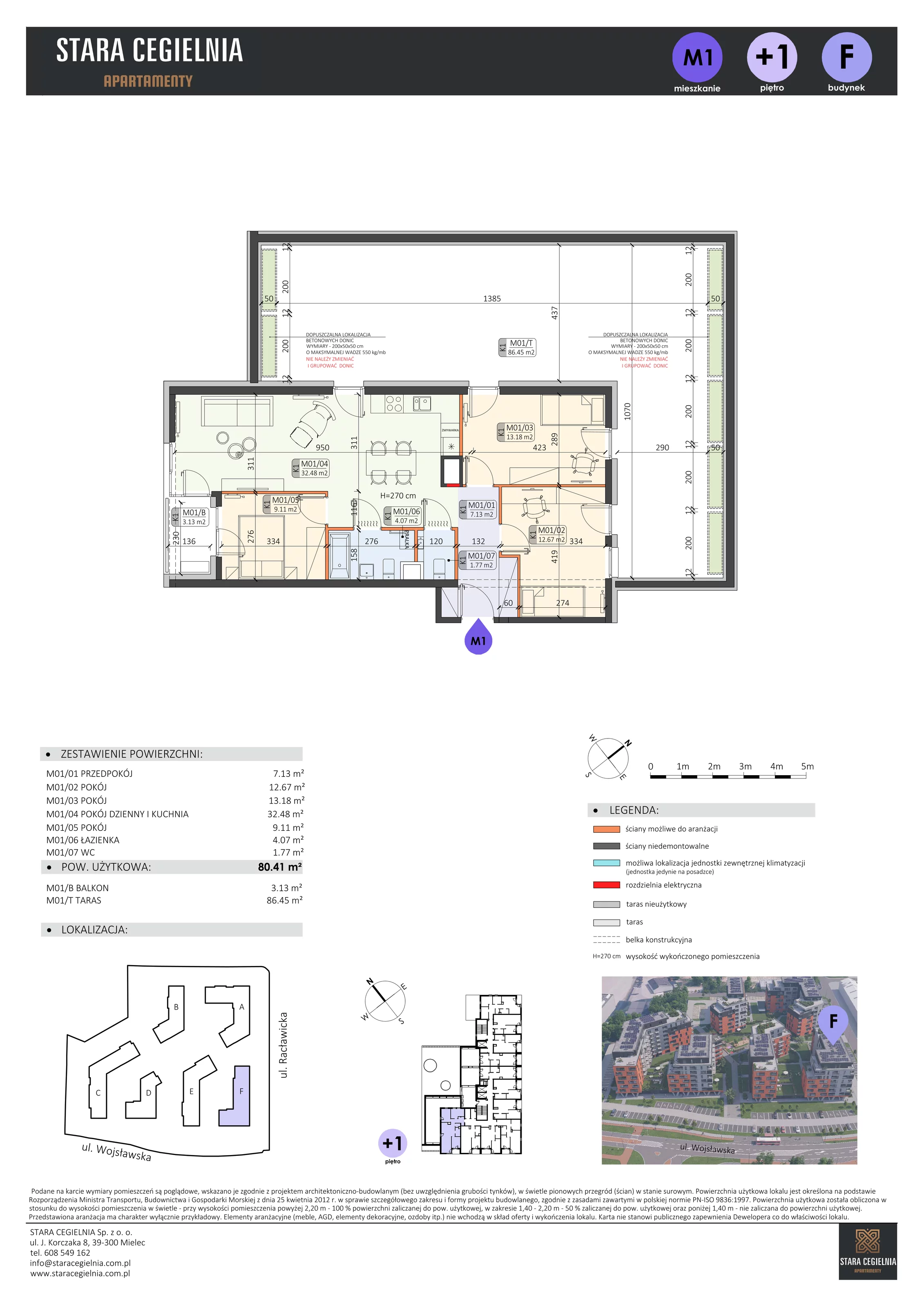 4 pokoje, mieszkanie 80,41 m², parter, oferta nr F/M1, Stara Cegielnia etap II, Mielec, ul. Wojsławska 1