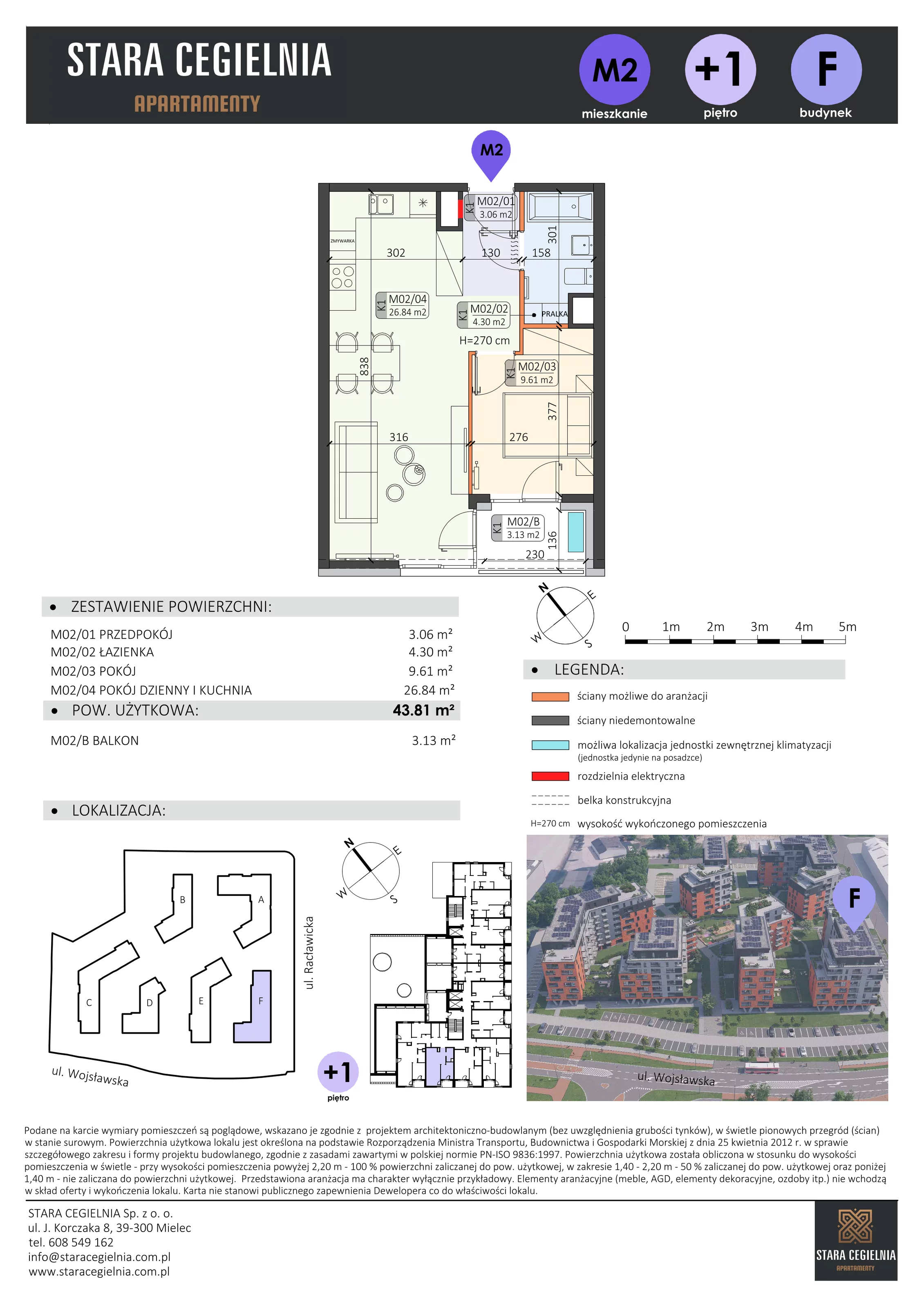 2 pokoje, mieszkanie 43,81 m², parter, oferta nr F/M2, Stara Cegielnia etap II, Mielec, ul. Wojsławska 1