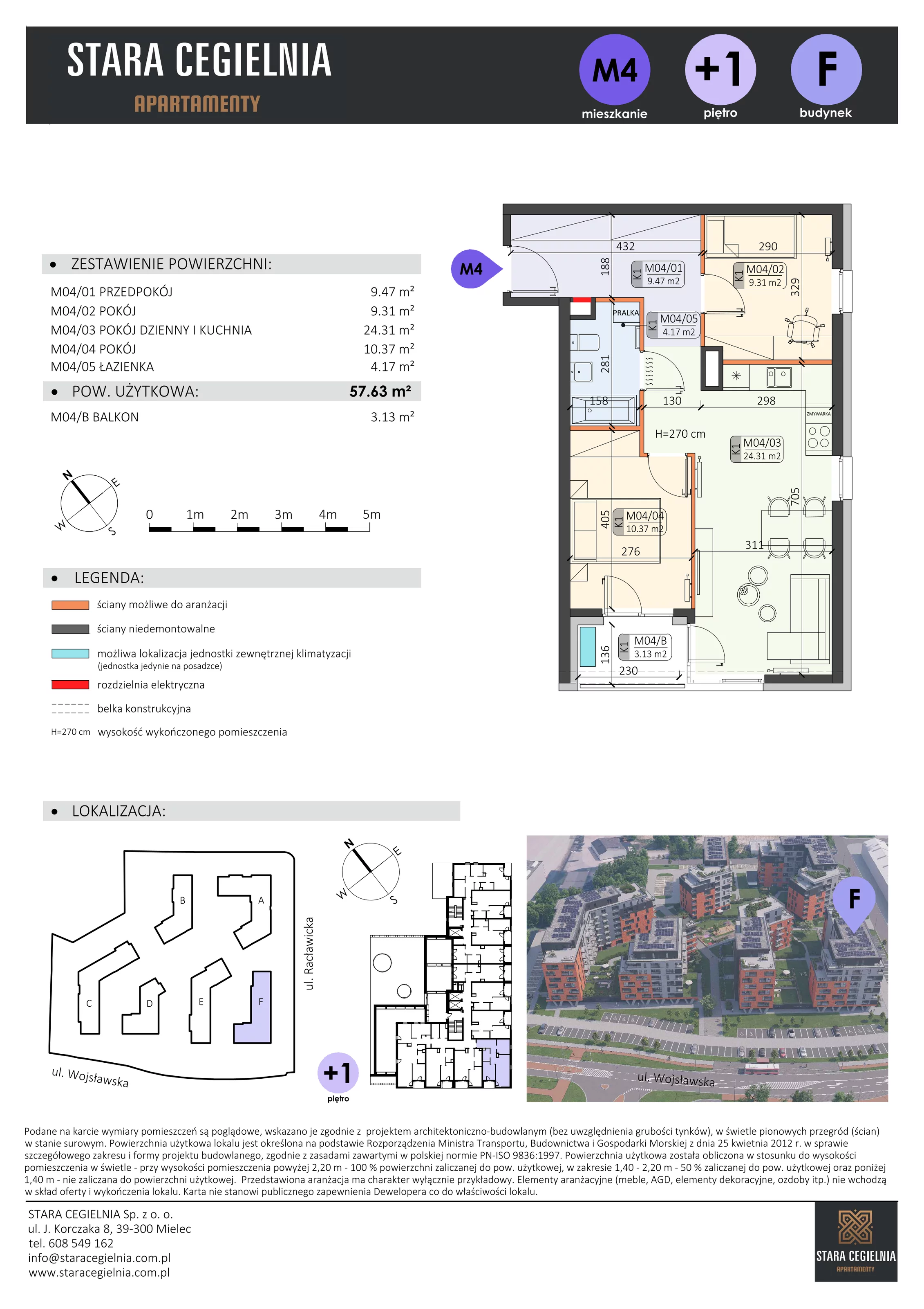 3 pokoje, mieszkanie 57,63 m², parter, oferta nr F/M4, Stara Cegielnia etap II, Mielec, ul. Wojsławska 1