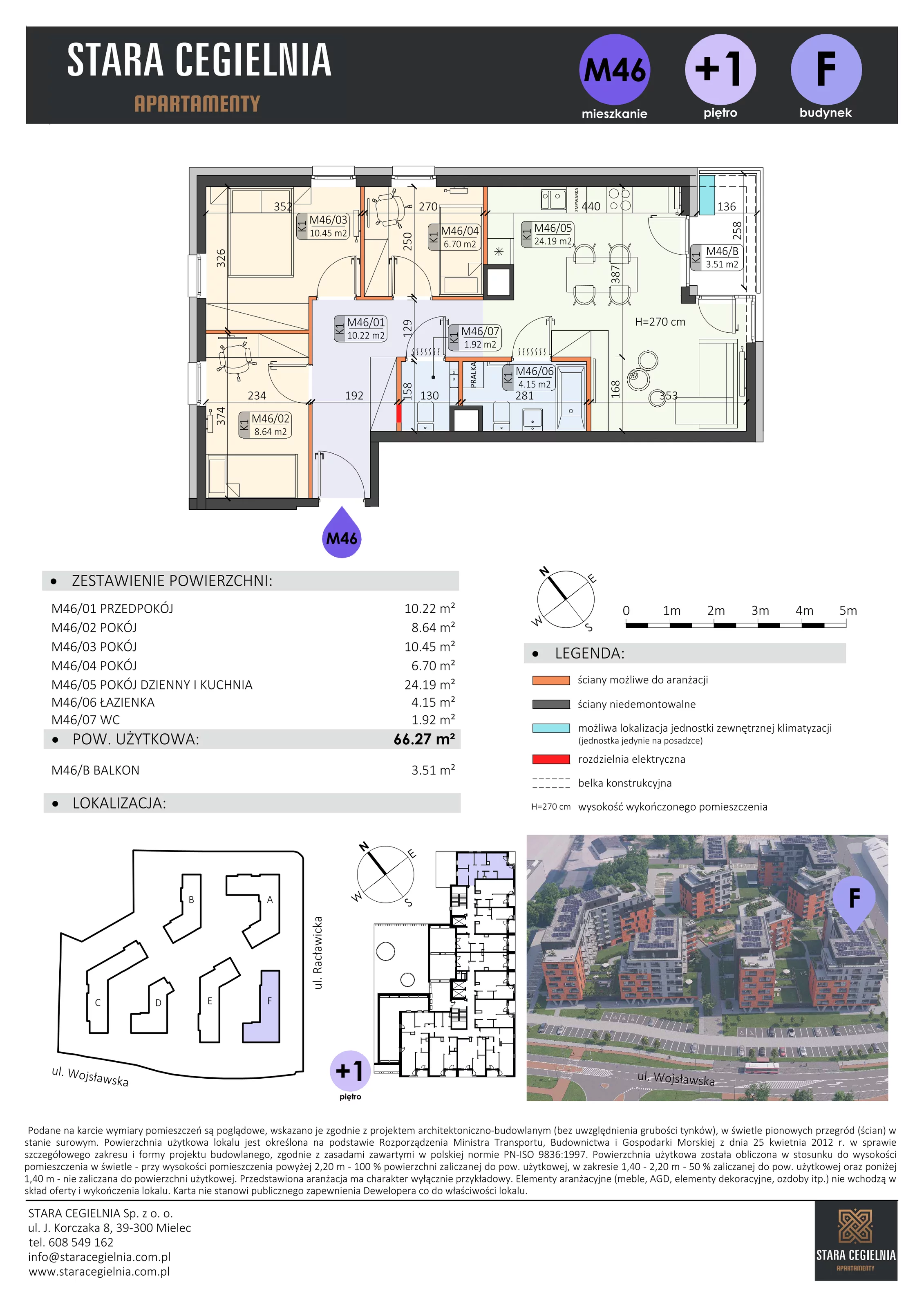 4 pokoje, mieszkanie 66,27 m², parter, oferta nr F/M46, Stara Cegielnia etap II, Mielec, ul. Wojsławska 1