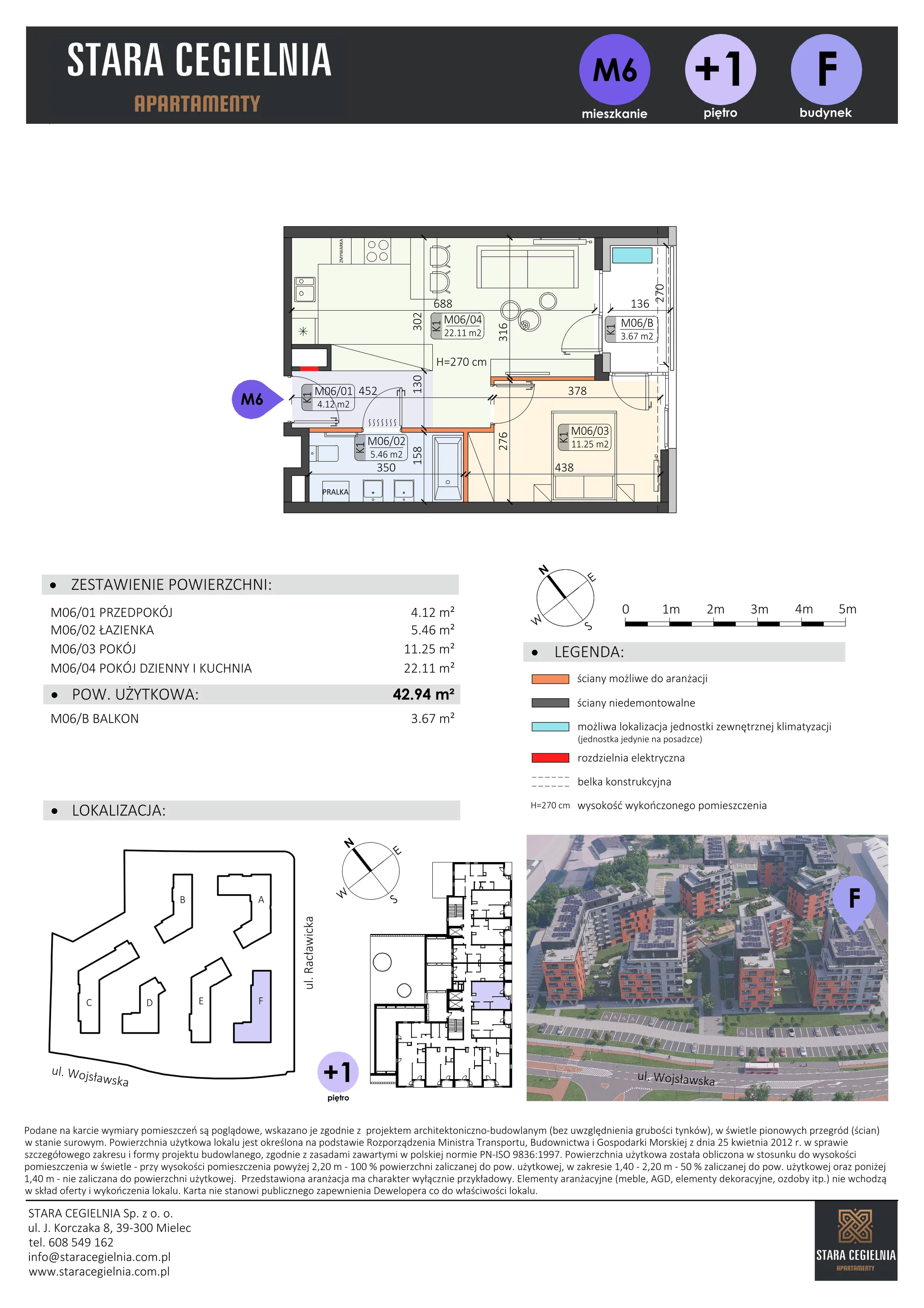 2 pokoje, mieszkanie 42,94 m², parter, oferta nr F/M6, Stara Cegielnia etap II, Mielec, ul. Wojsławska 1