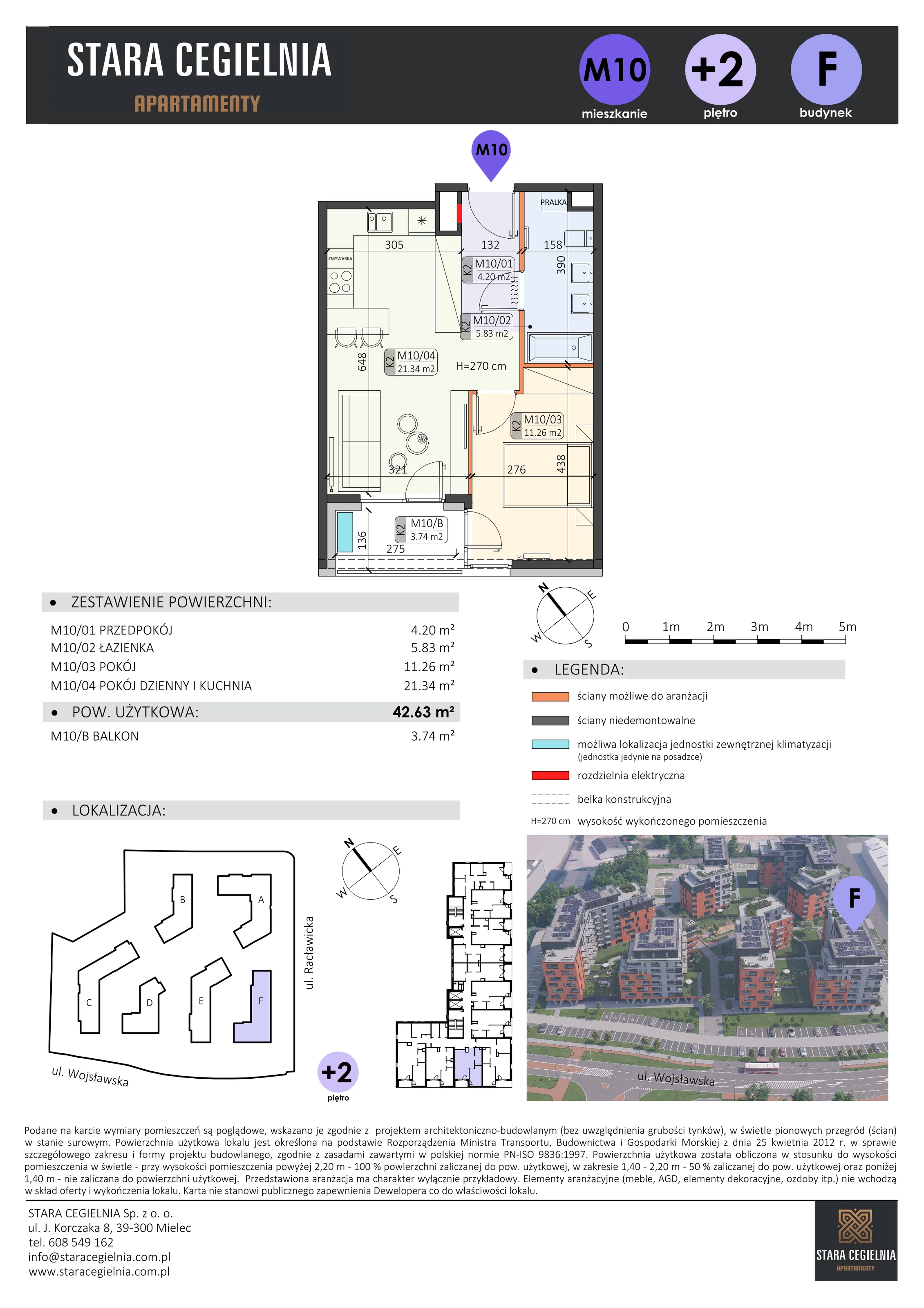 2 pokoje, mieszkanie 42,63 m², piętro 1, oferta nr F/M10, Stara Cegielnia etap II, Mielec, ul. Wojsławska 1