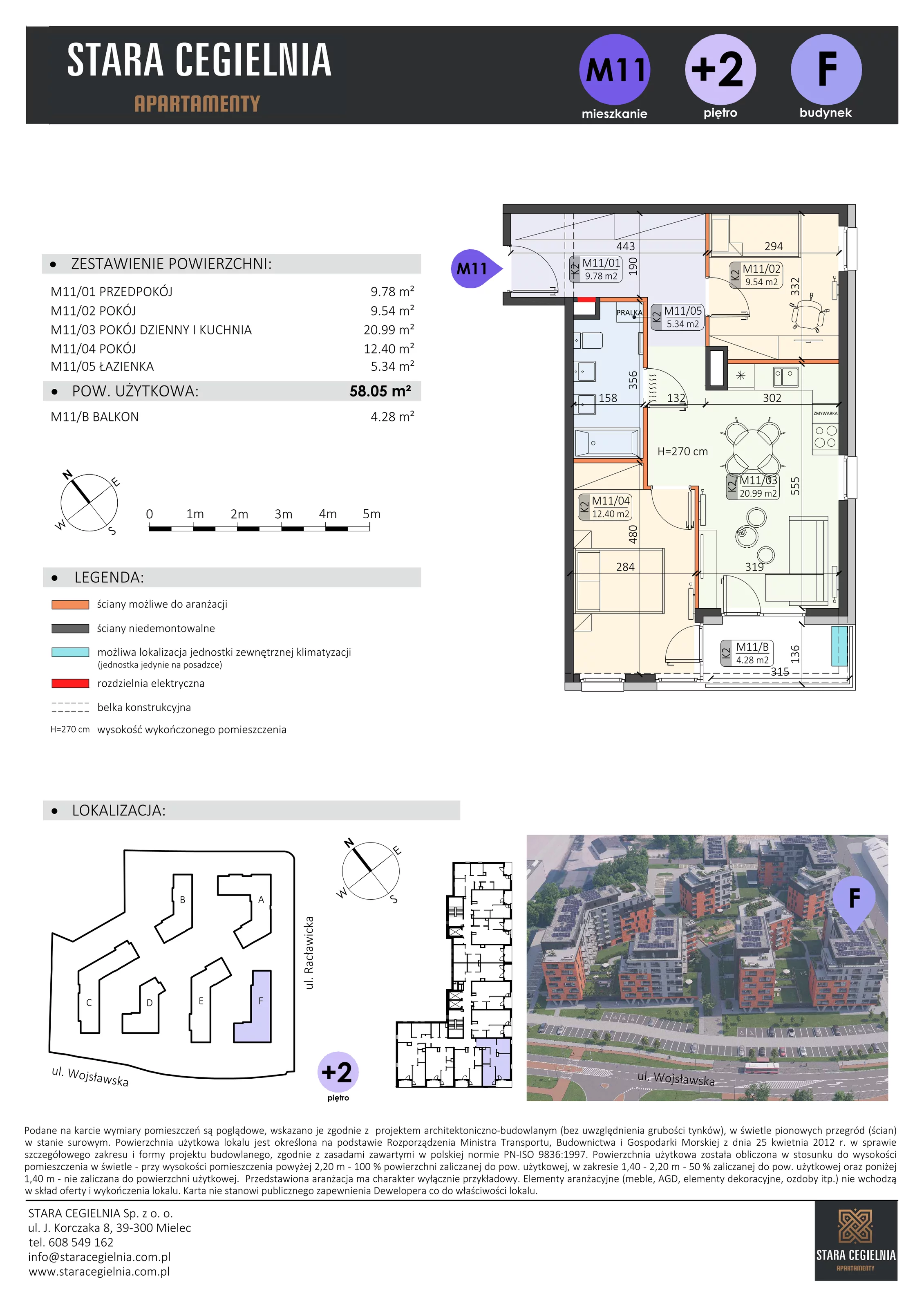 3 pokoje, mieszkanie 58,05 m², piętro 1, oferta nr F/M11, Stara Cegielnia etap II, Mielec, ul. Wojsławska 1