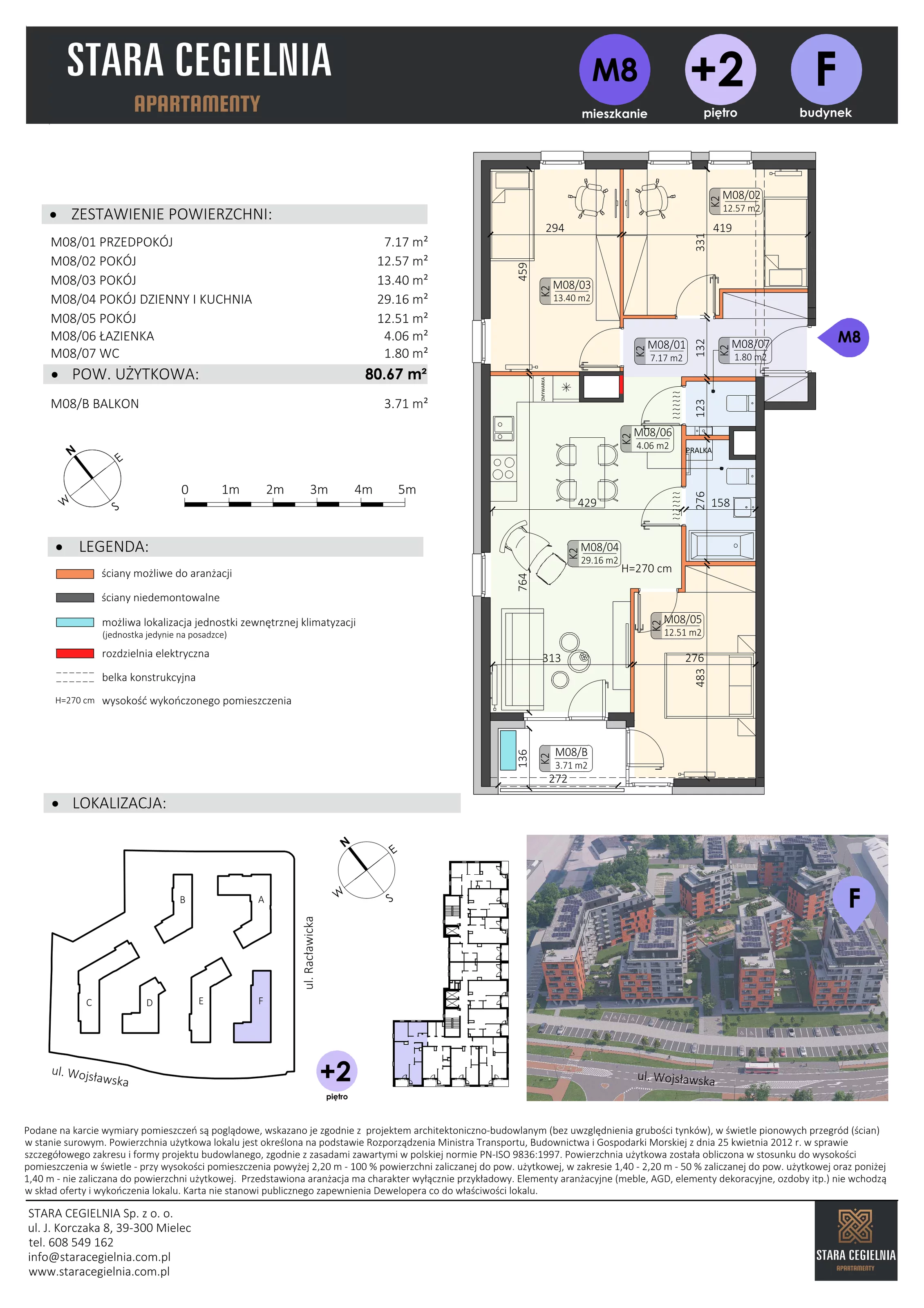 4 pokoje, mieszkanie 80,67 m², piętro 1, oferta nr F/M8, Stara Cegielnia etap II, Mielec, ul. Wojsławska 1