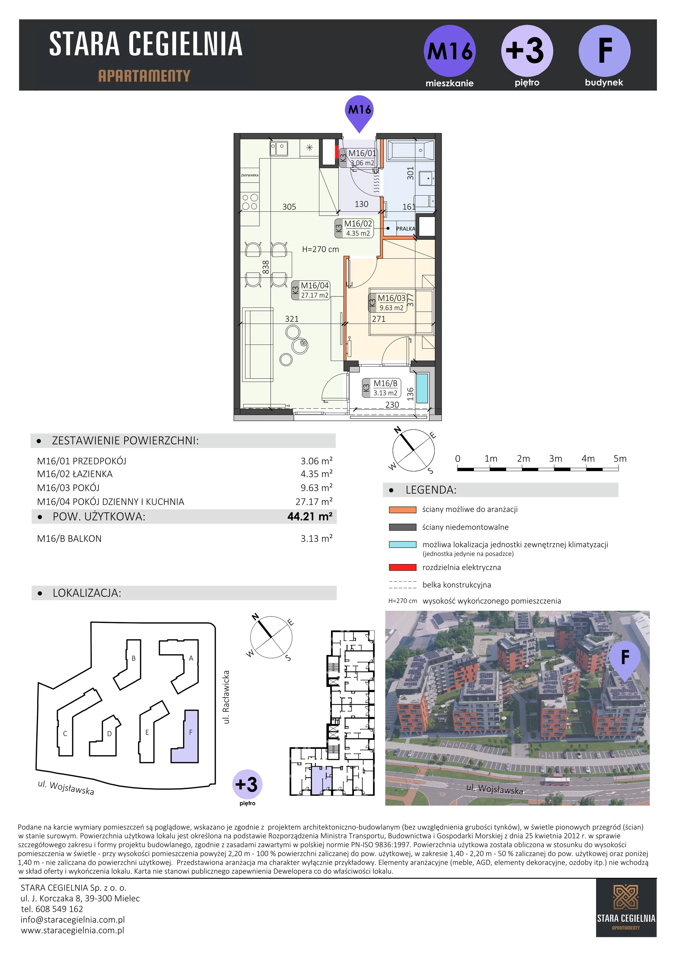 2 pokoje, mieszkanie 44,21 m², piętro 2, oferta nr F/M16, Stara Cegielnia etap II, Mielec, ul. Wojsławska 1