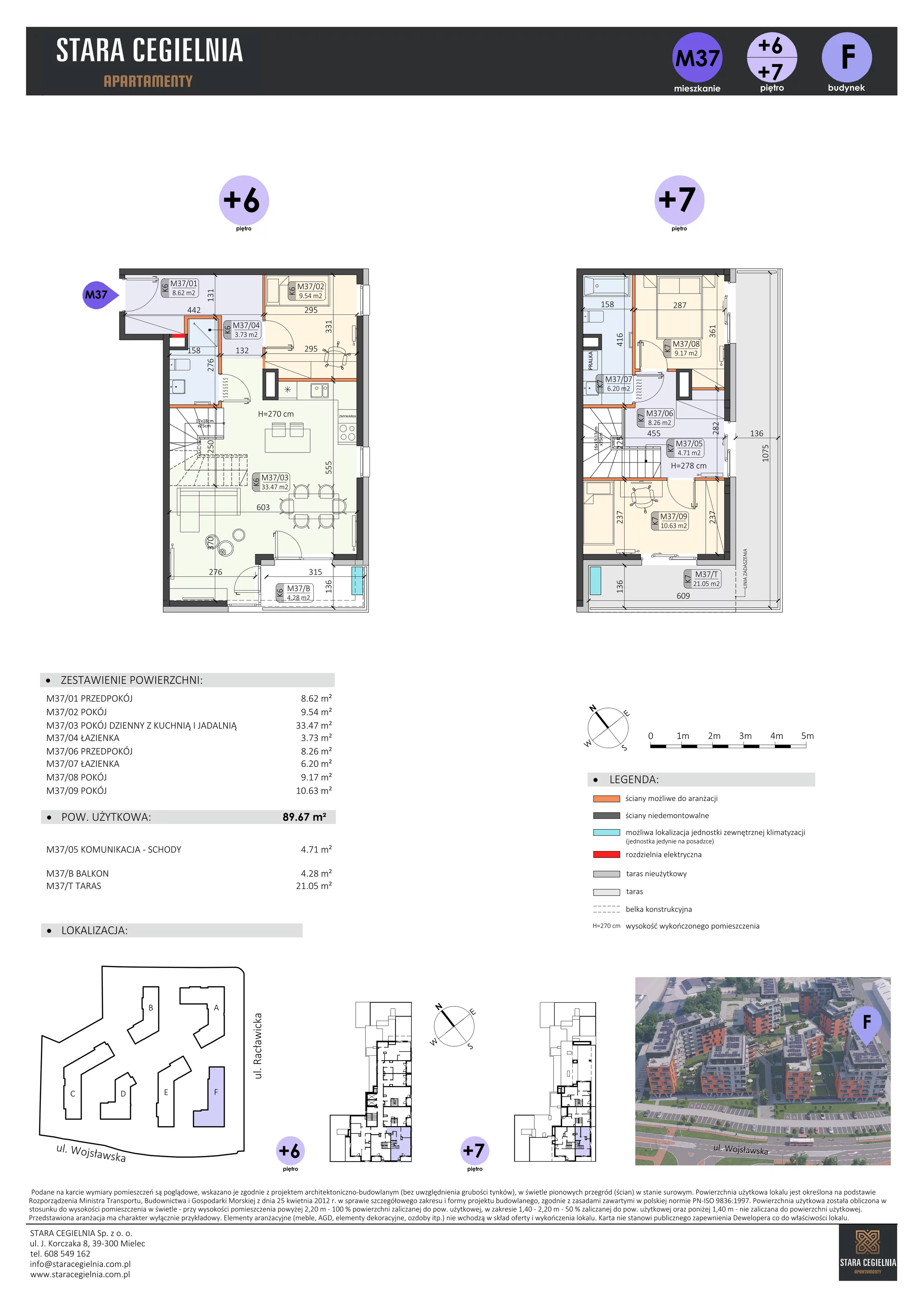 4 pokoje, mieszkanie 89,67 m², piętro 5, oferta nr F/M37, Stara Cegielnia etap II, Mielec, ul. Wojsławska 1