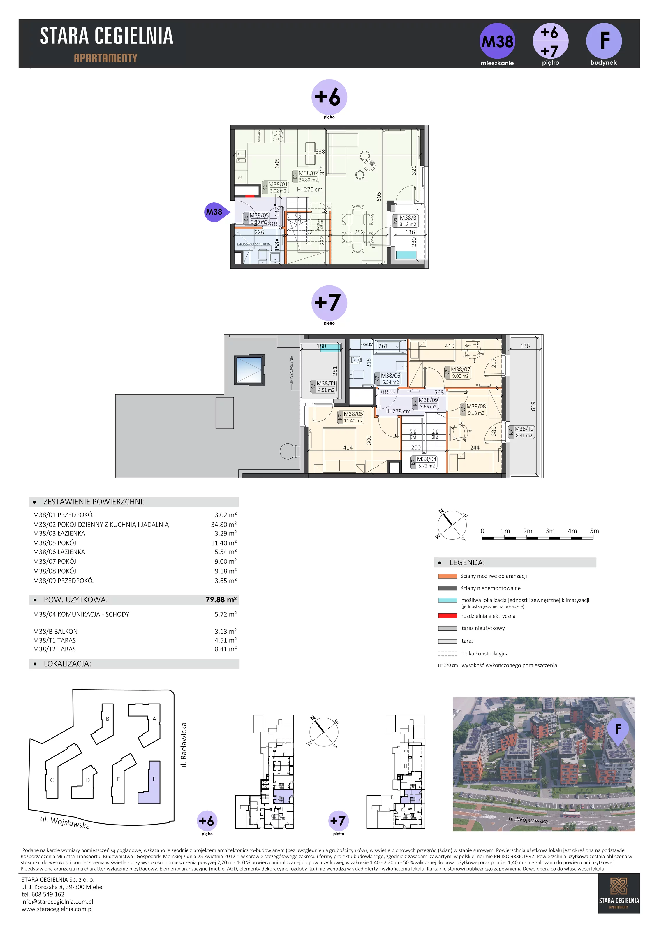 4 pokoje, mieszkanie 79,88 m², piętro 5, oferta nr F/M38, Stara Cegielnia etap II, Mielec, ul. Wojsławska 1