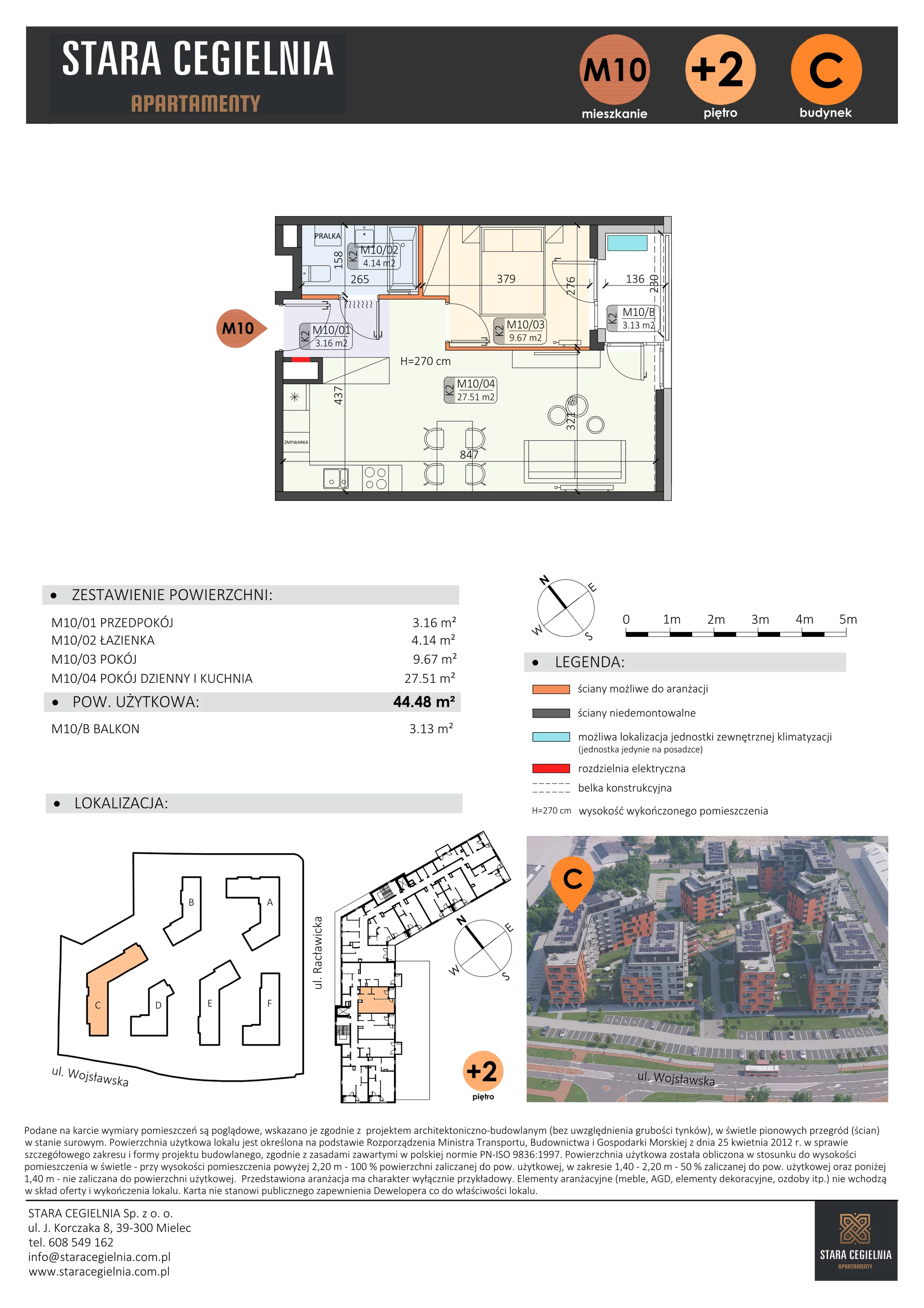 2 pokoje, mieszkanie 44,48 m², piętro 2, oferta nr C/M10/2, Stara Cegielnia etap III, Mielec, ul. Wojsławska 1