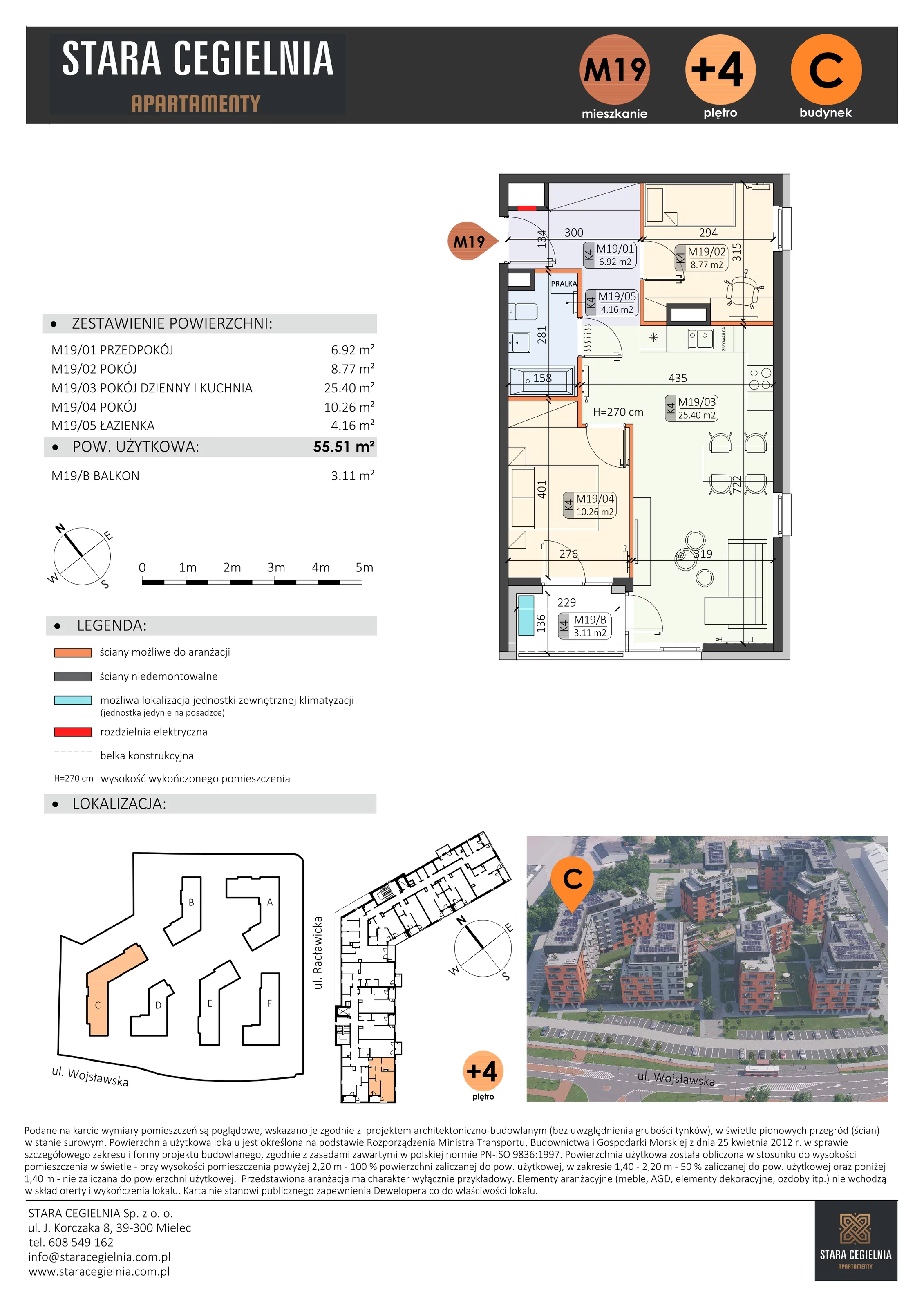 3 pokoje, mieszkanie 55,51 m², piętro 4, oferta nr C/M19/4, Stara Cegielnia etap III, Mielec, ul. Wojsławska 1