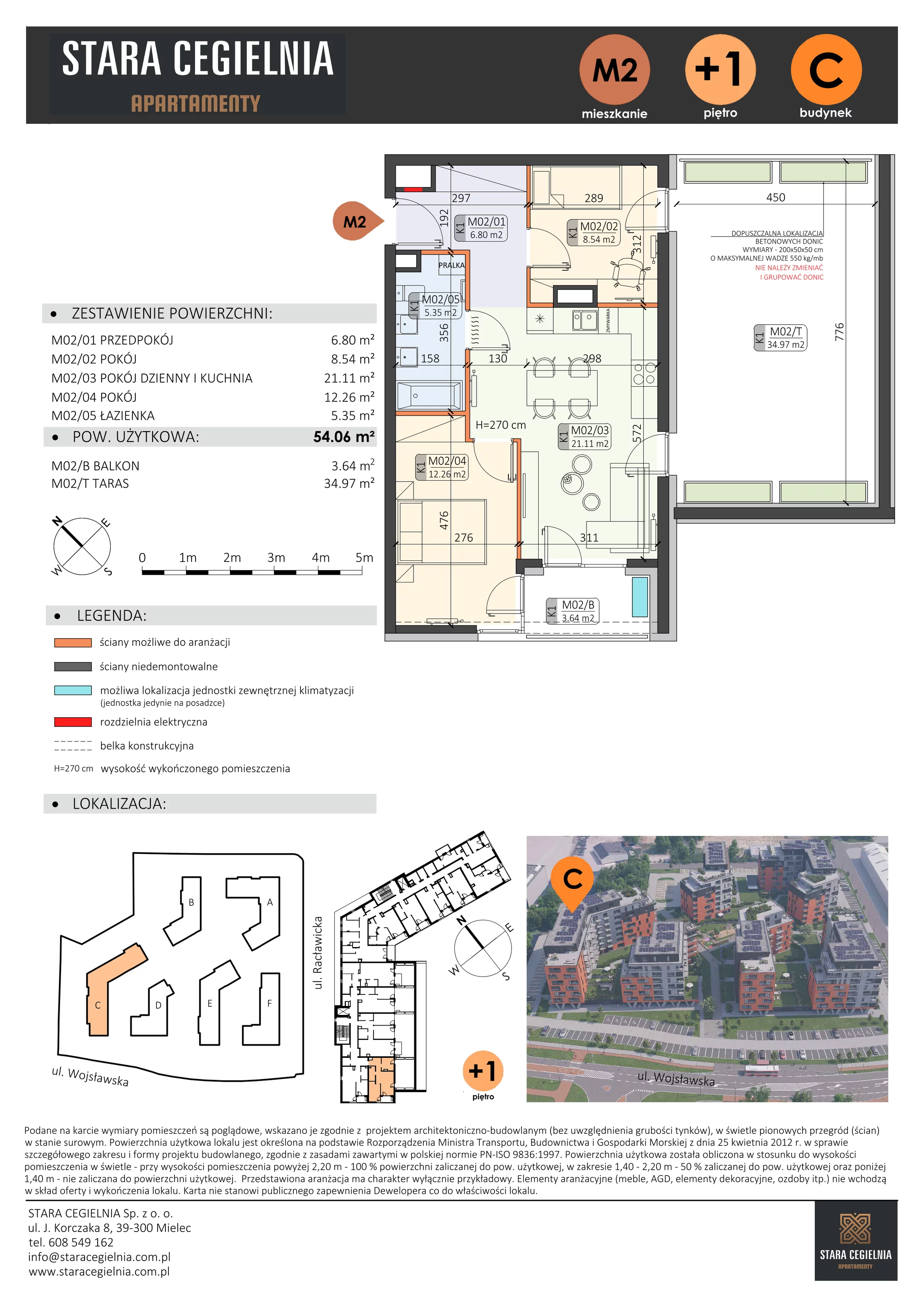 3 pokoje, mieszkanie 54,06 m², piętro 1, oferta nr C/M2/1, Stara Cegielnia etap III, Mielec, ul. Wojsławska 1