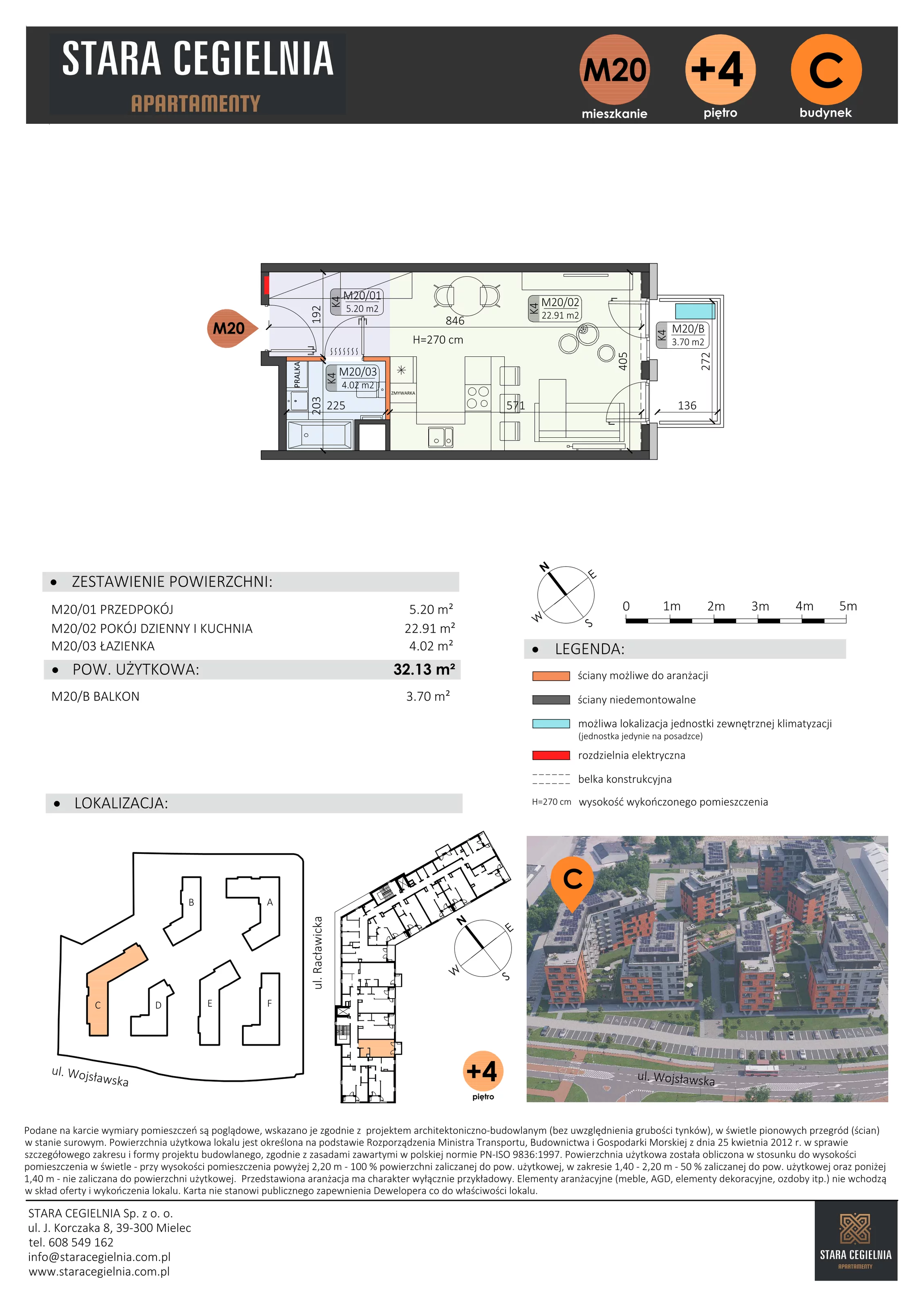 1 pokój, mieszkanie 32,13 m², piętro 4, oferta nr C/M20/4, Stara Cegielnia etap III, Mielec, ul. Wojsławska 1