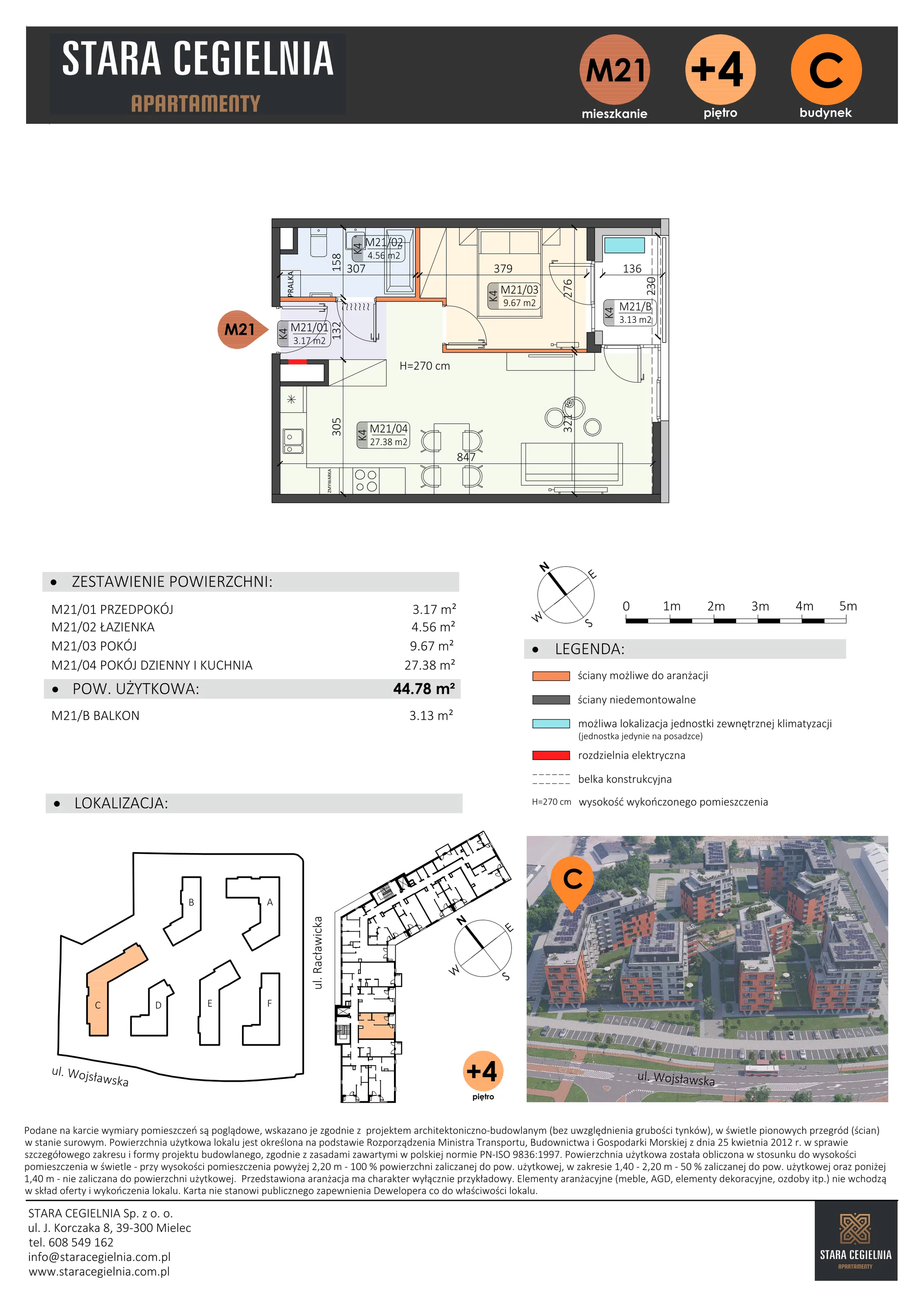 2 pokoje, mieszkanie 44,78 m², piętro 4, oferta nr C/M21/4, Stara Cegielnia etap III, Mielec, ul. Wojsławska 1
