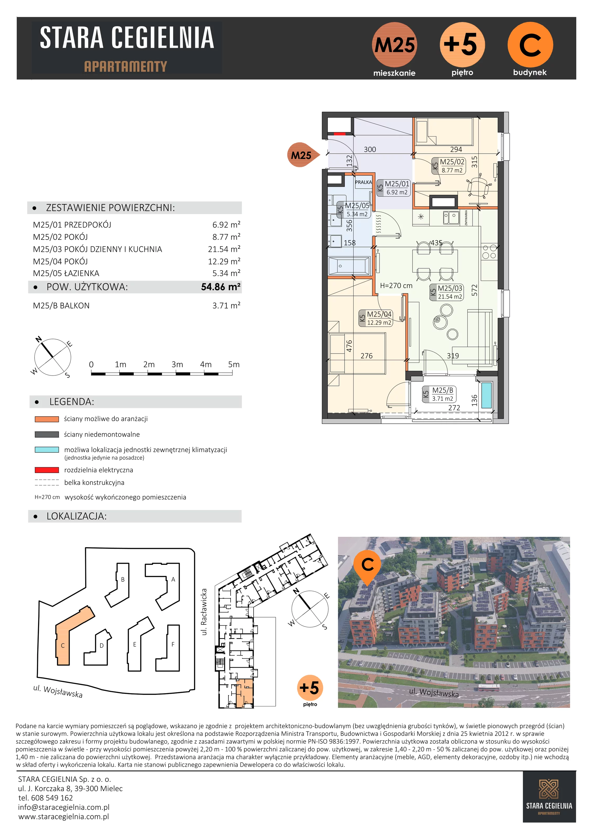3 pokoje, mieszkanie 54,86 m², piętro 5, oferta nr C/M25/5, Stara Cegielnia etap III, Mielec, ul. Wojsławska 1