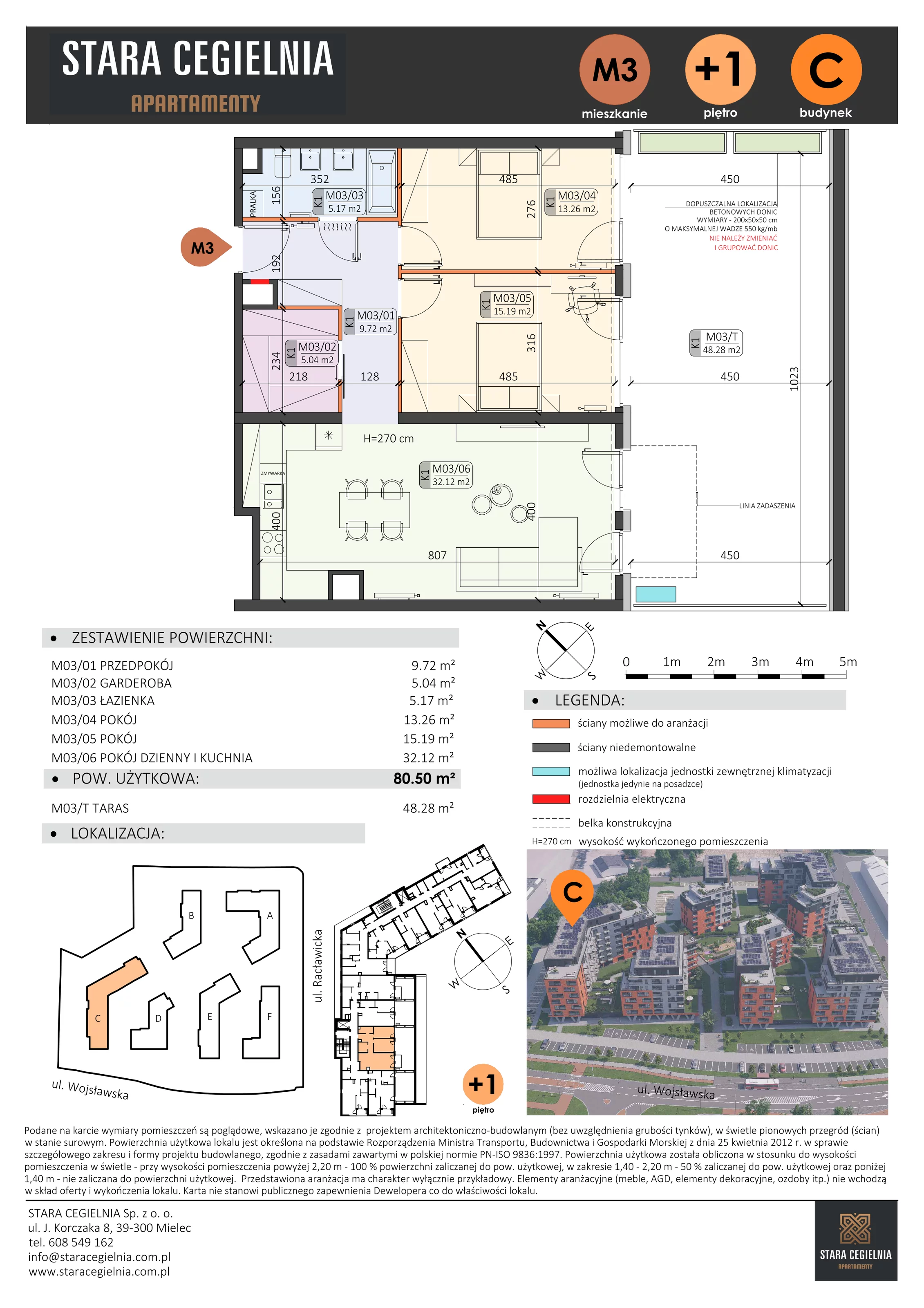 3 pokoje, mieszkanie 80,50 m², piętro 1, oferta nr C/M3/1, Stara Cegielnia etap III, Mielec, ul. Wojsławska 1