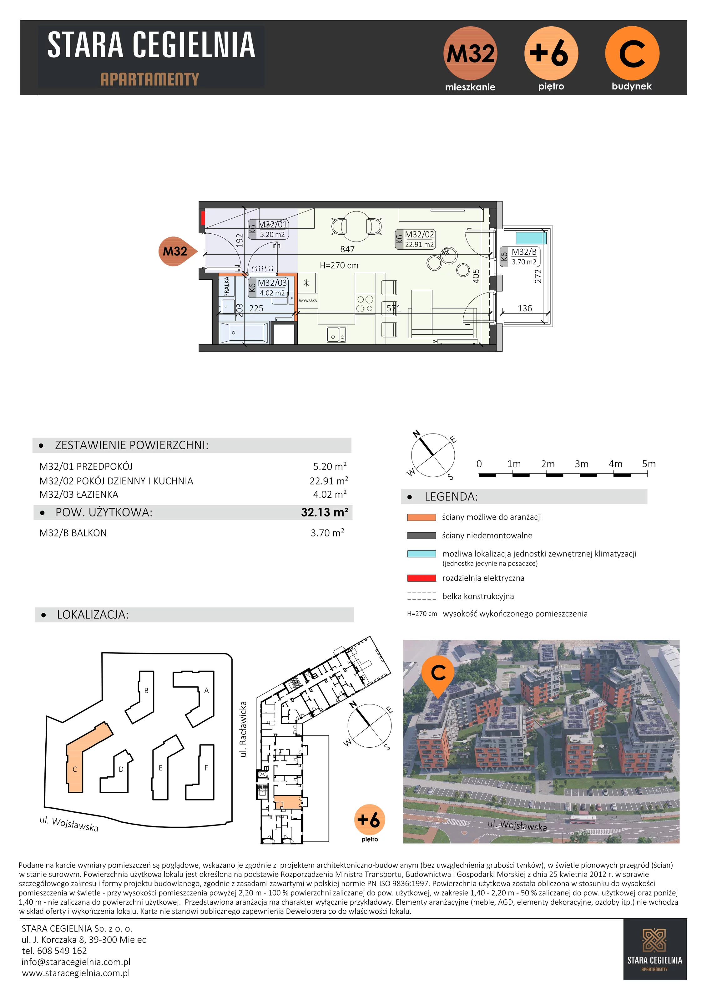 1 pokój, mieszkanie 32,13 m², piętro 6, oferta nr C/M32/6, Stara Cegielnia etap III, Mielec, ul. Wojsławska 1