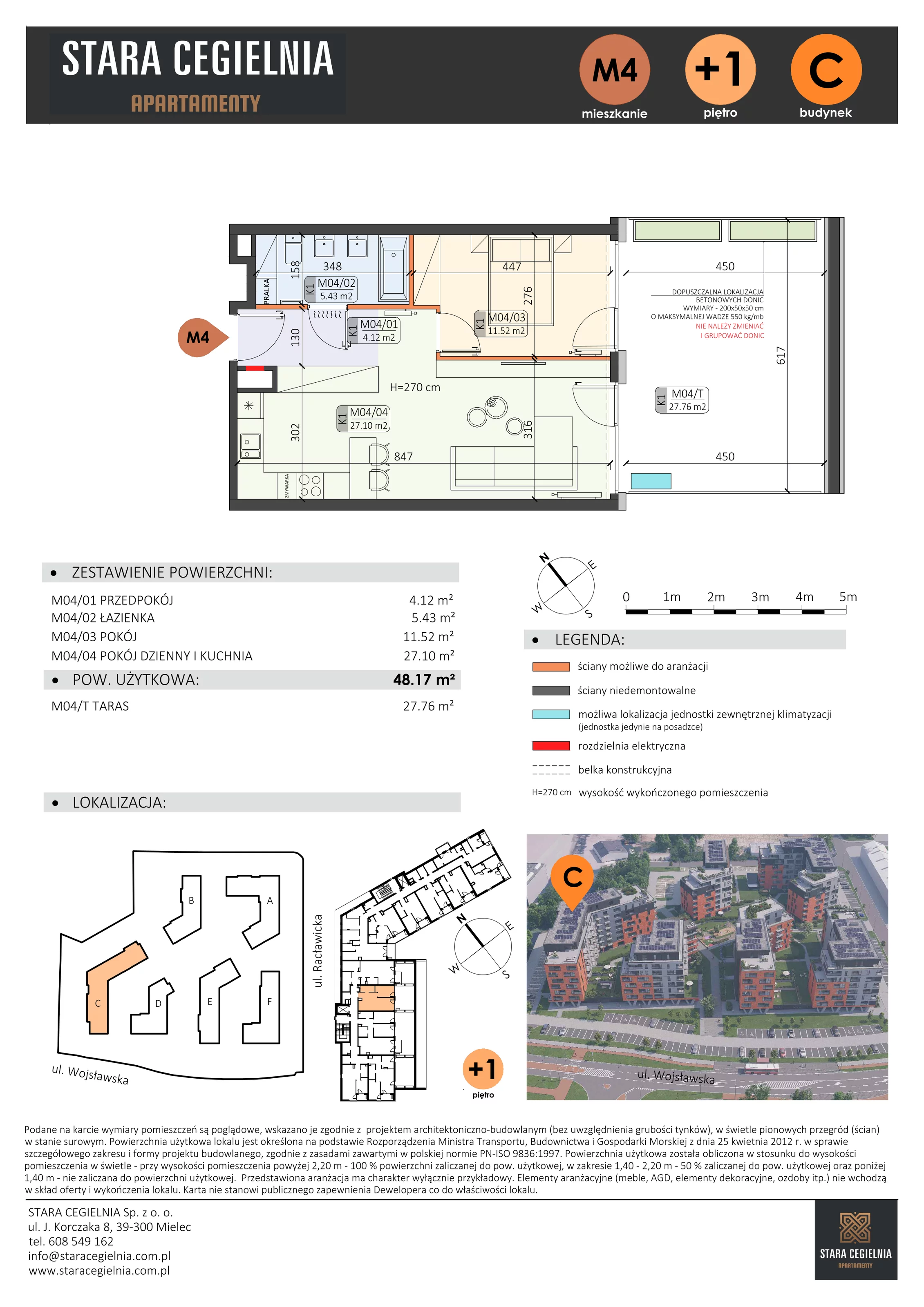 2 pokoje, mieszkanie 48,17 m², piętro 1, oferta nr C/M4/1, Stara Cegielnia etap III, Mielec, ul. Wojsławska 1