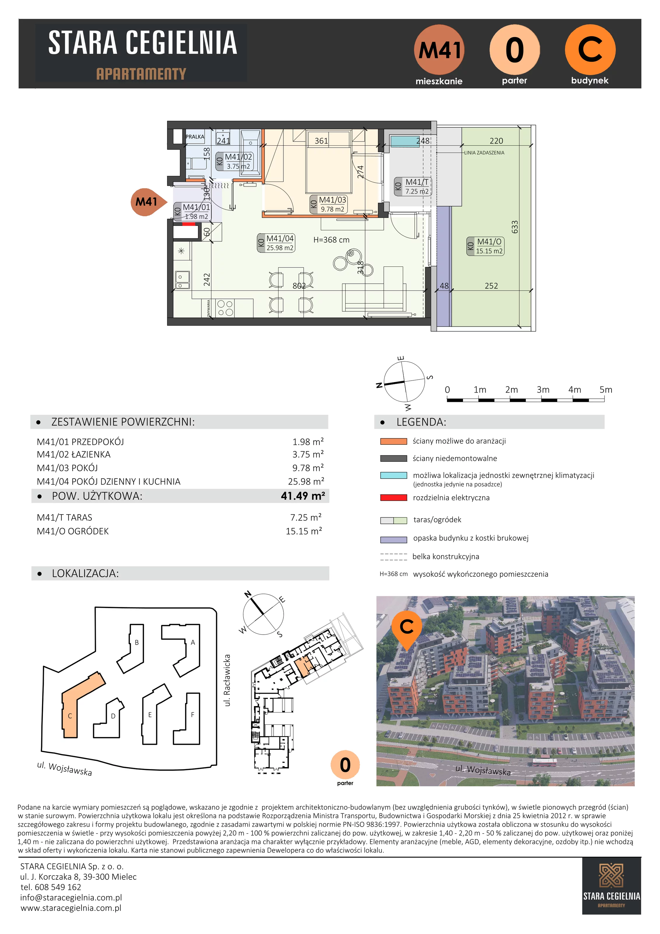 2 pokoje, mieszkanie 41,49 m², parter, oferta nr C/M41/0, Stara Cegielnia etap III, Mielec, ul. Wojsławska 1