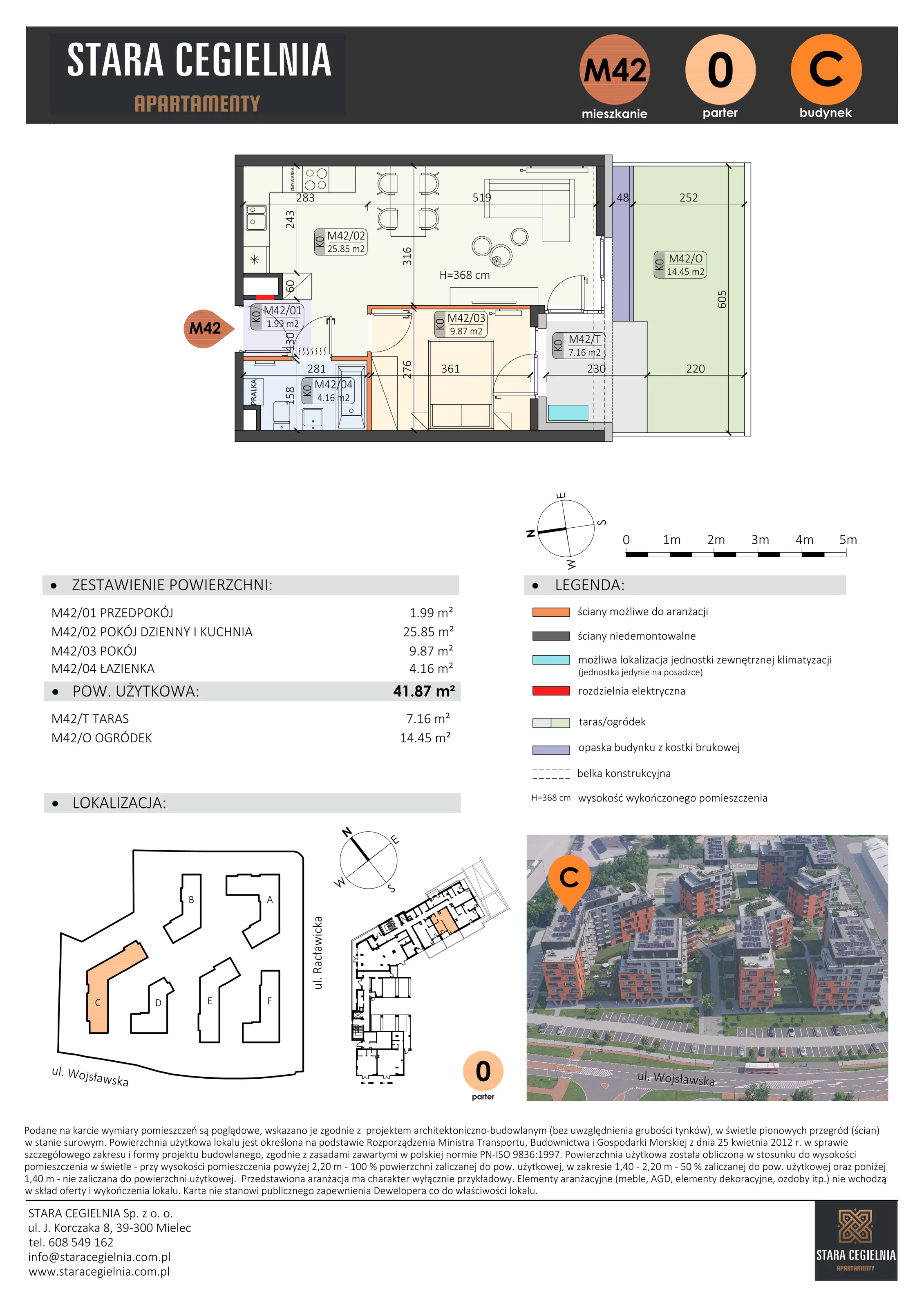 2 pokoje, mieszkanie 41,87 m², parter, oferta nr C/M42/0, Stara Cegielnia etap III, Mielec, ul. Wojsławska 1