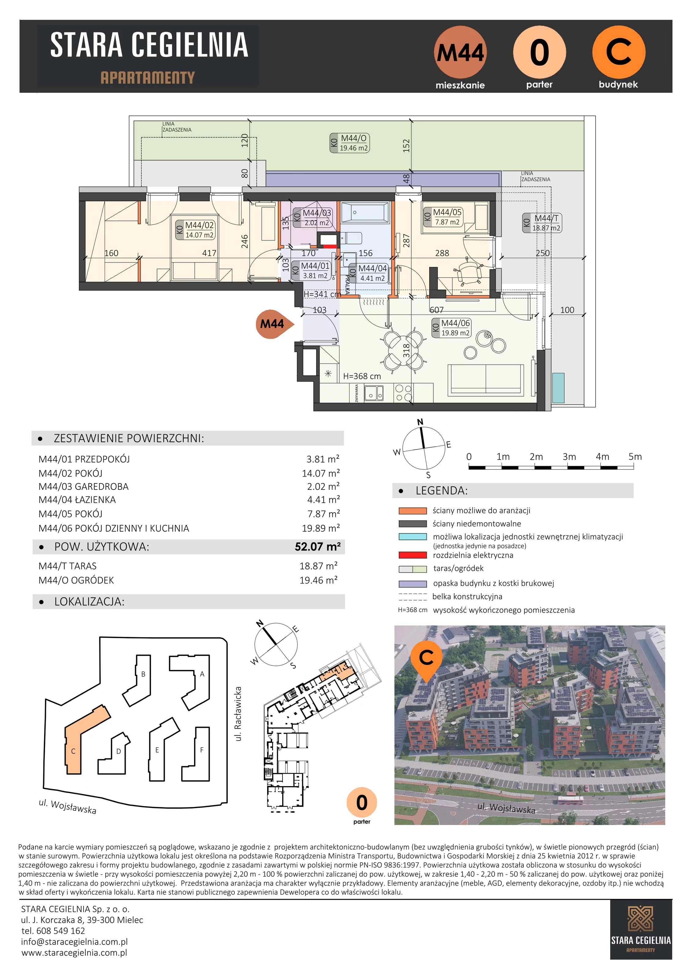 3 pokoje, mieszkanie 52,07 m², parter, oferta nr C/M44/0, Stara Cegielnia etap III, Mielec, ul. Wojsławska 1