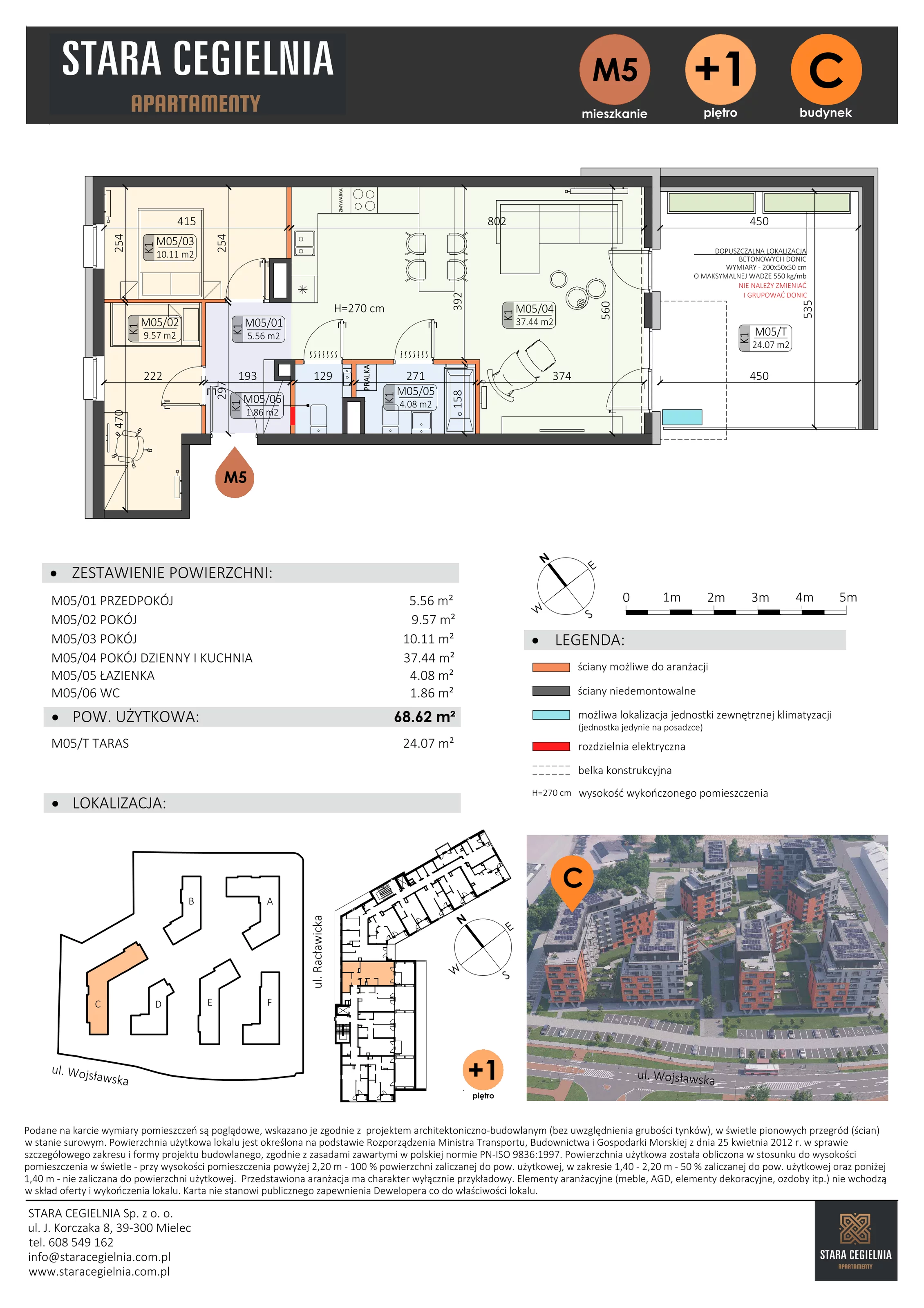 3 pokoje, mieszkanie 68,62 m², piętro 1, oferta nr C/M5/1, Stara Cegielnia etap III, Mielec, ul. Wojsławska 1