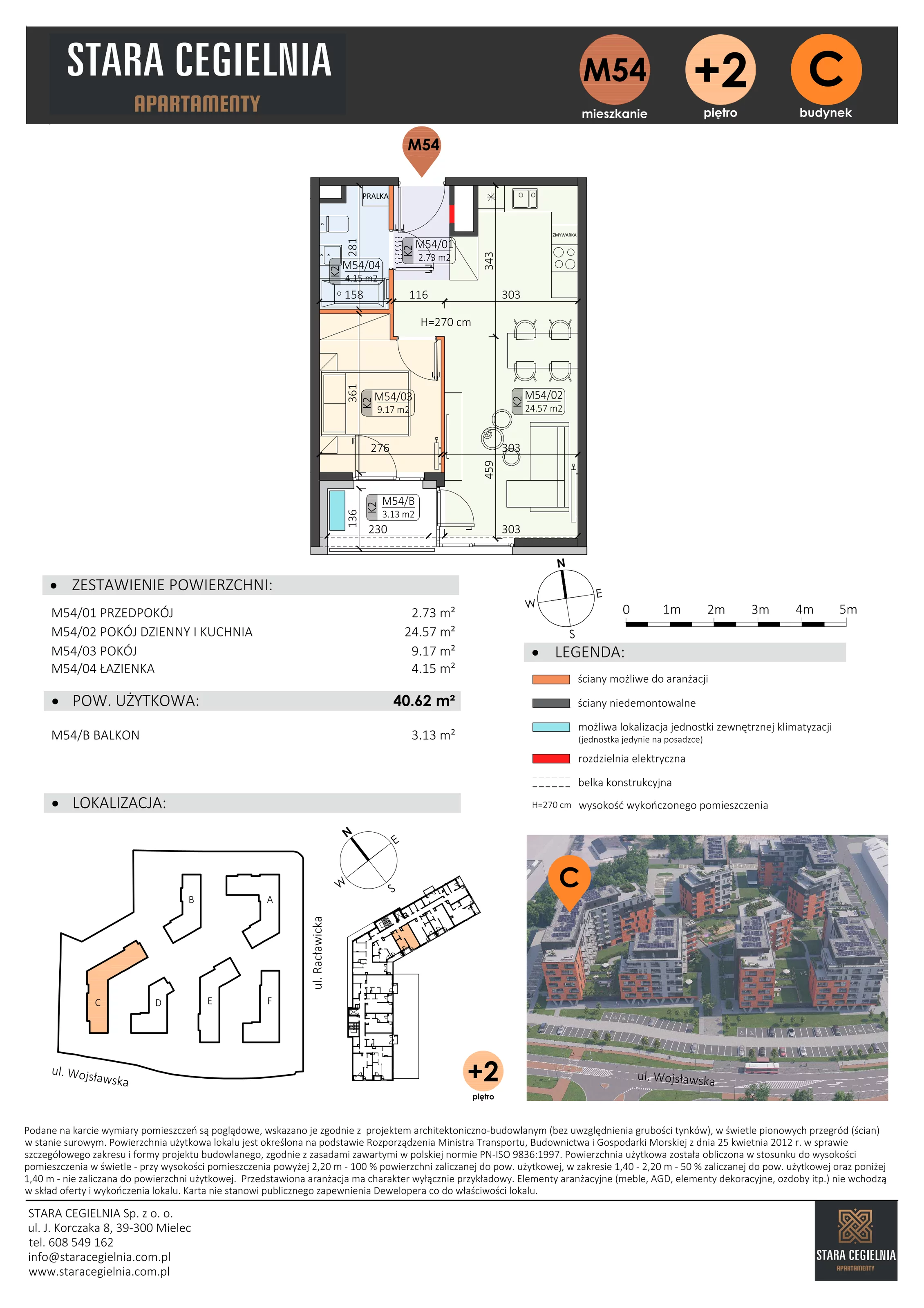 2 pokoje, mieszkanie 40,62 m², piętro 2, oferta nr C/M54/2, Stara Cegielnia etap III, Mielec, ul. Wojsławska 1