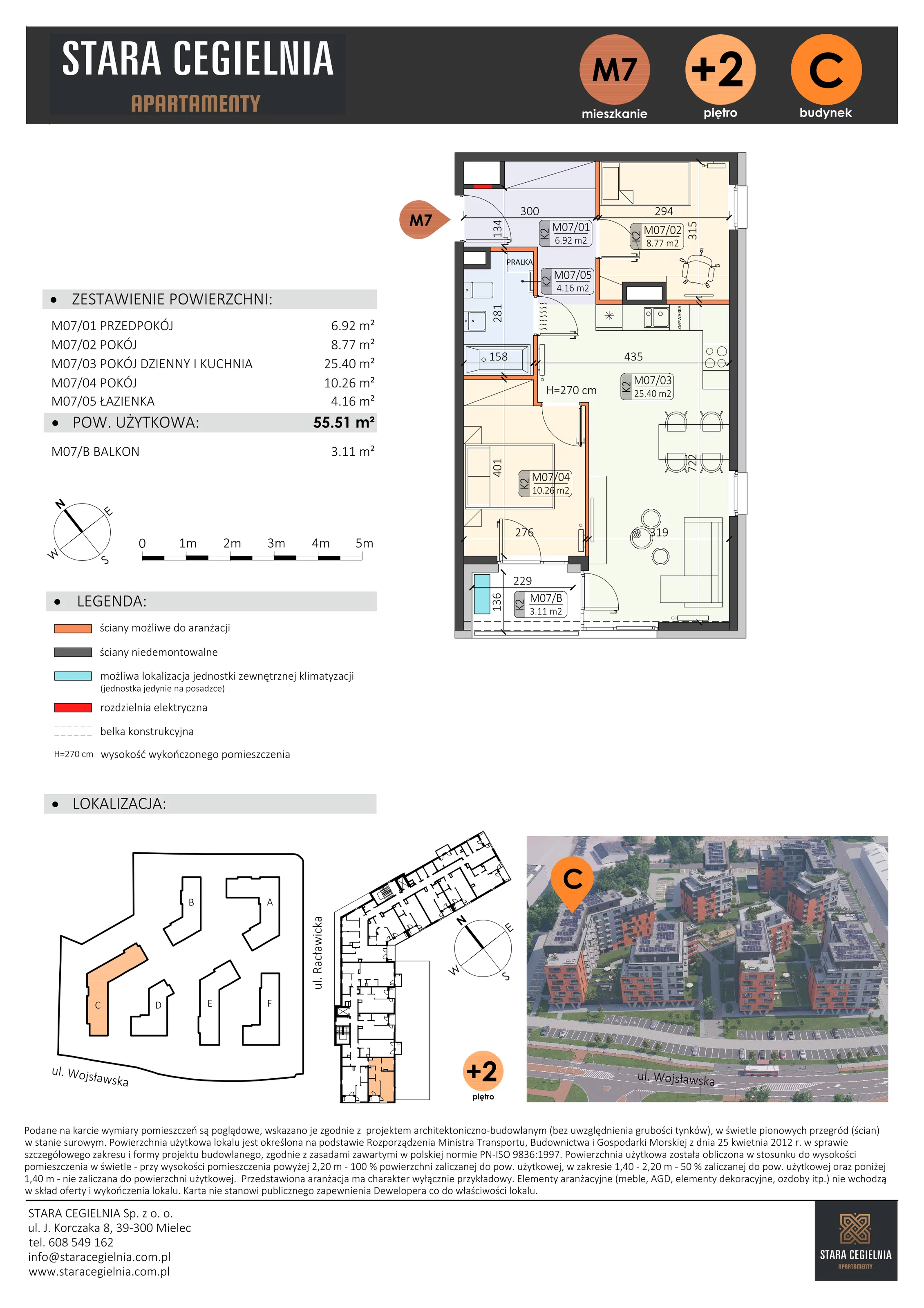 3 pokoje, mieszkanie 55,51 m², piętro 2, oferta nr C/M7/2, Stara Cegielnia etap III, Mielec, ul. Wojsławska 1