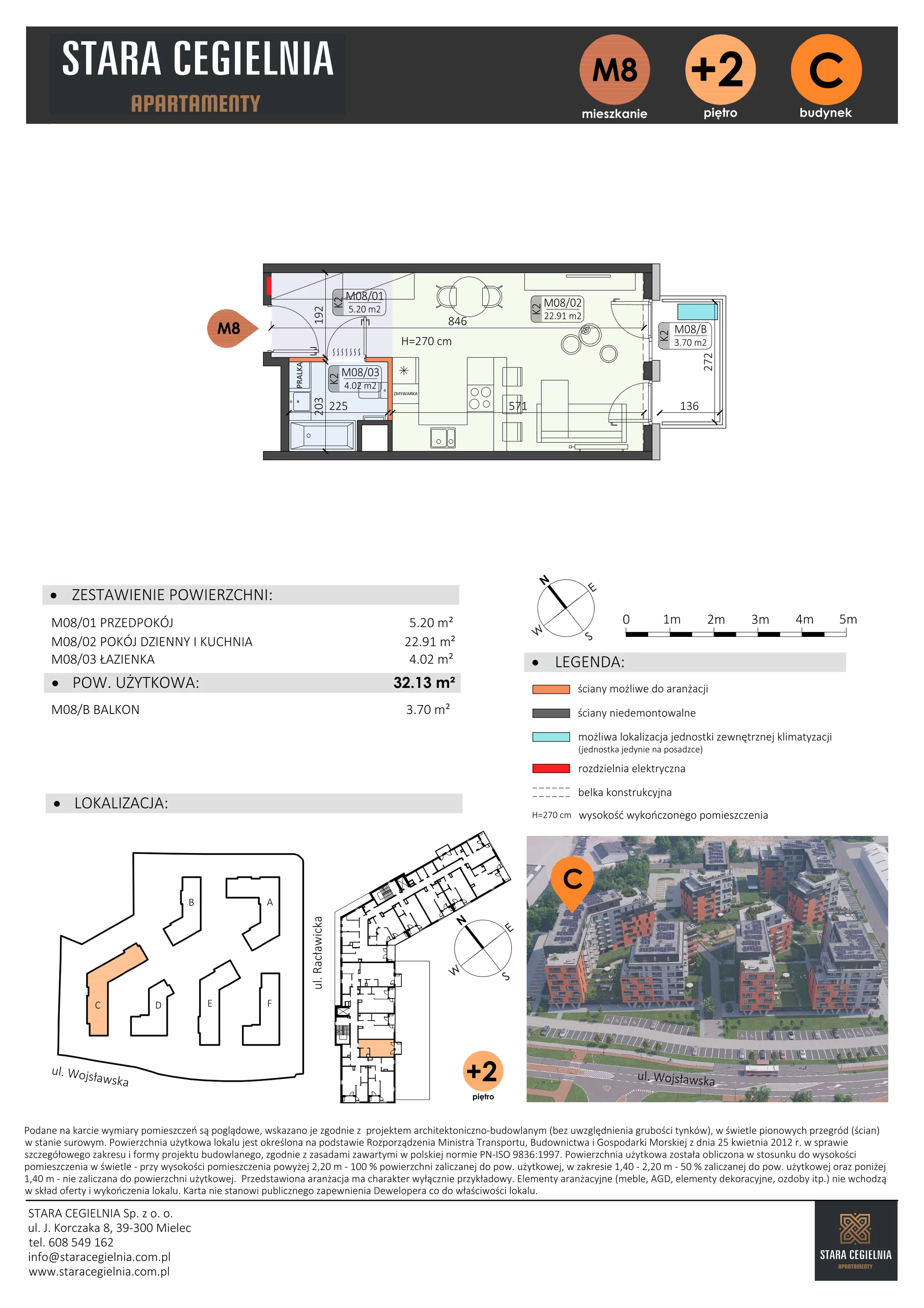 1 pokój, mieszkanie 32,13 m², piętro 2, oferta nr C/M8/2, Stara Cegielnia etap III, Mielec, ul. Wojsławska 1