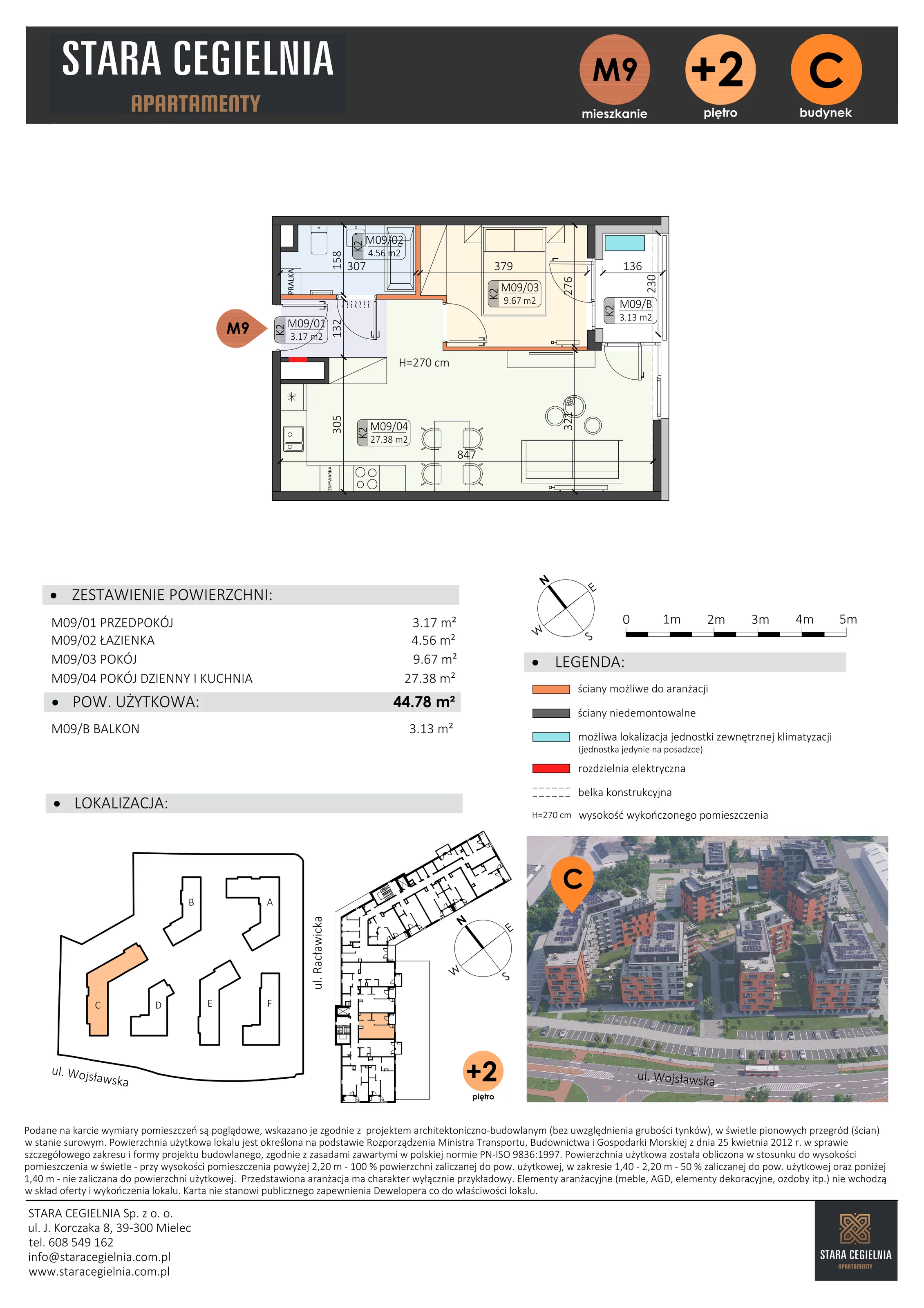 2 pokoje, mieszkanie 44,78 m², piętro 2, oferta nr C/M9/2, Stara Cegielnia etap III, Mielec, ul. Wojsławska 1