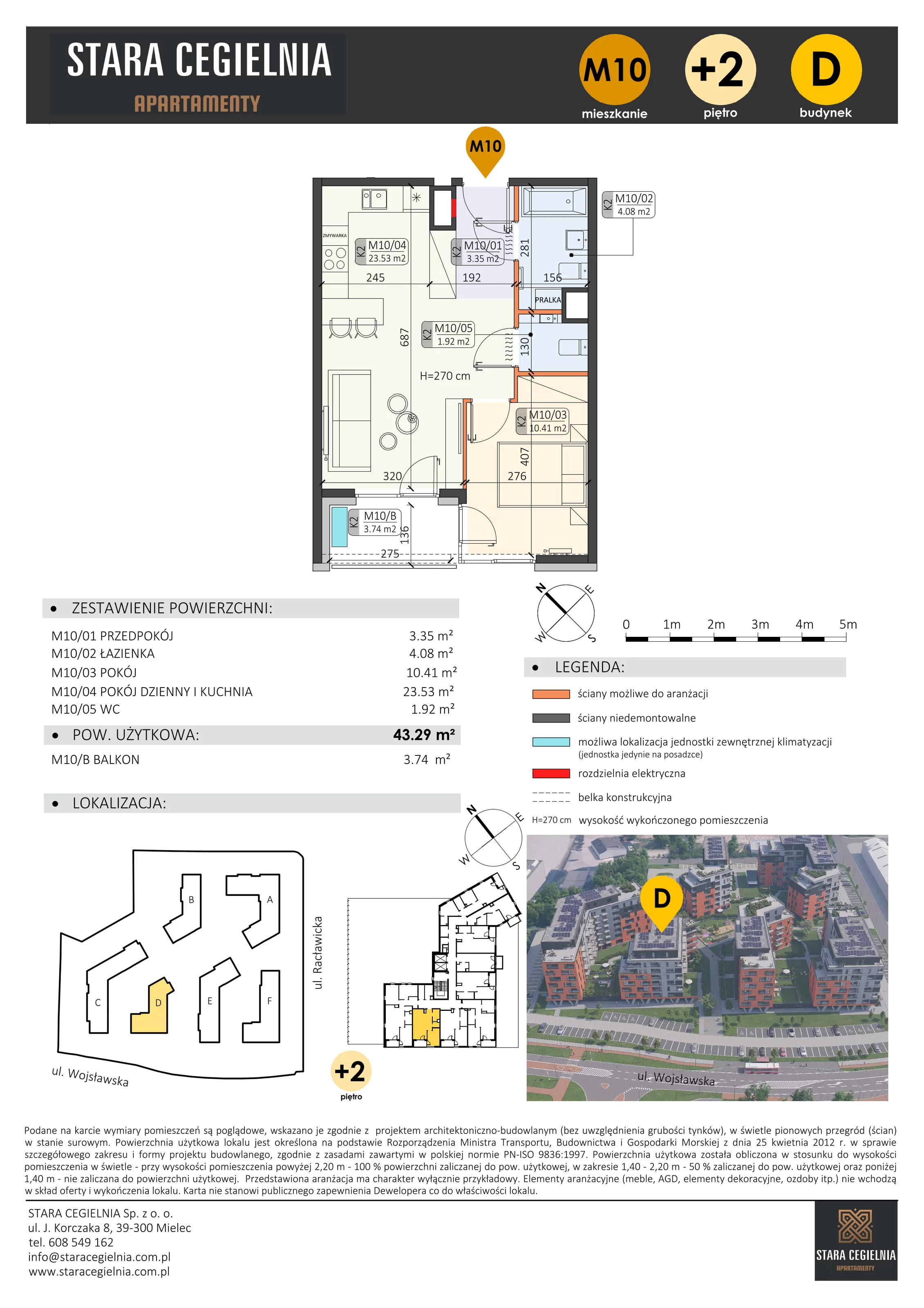 2 pokoje, mieszkanie 43,29 m², piętro 2, oferta nr D/M10/2, Stara Cegielnia etap III, Mielec, ul. Wojsławska 1