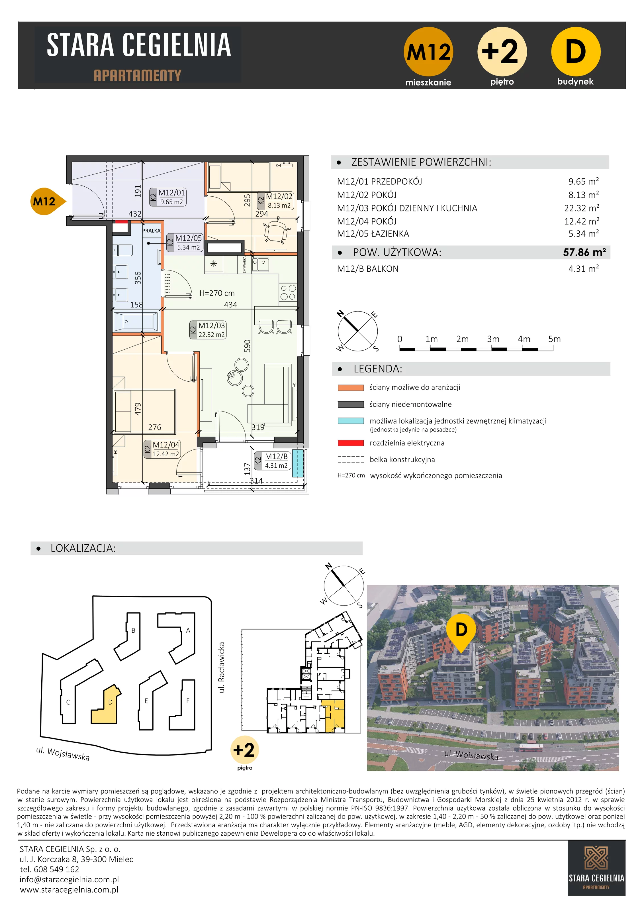 3 pokoje, mieszkanie 57,86 m², piętro 2, oferta nr D/M12/2, Stara Cegielnia etap III, Mielec, ul. Wojsławska 1