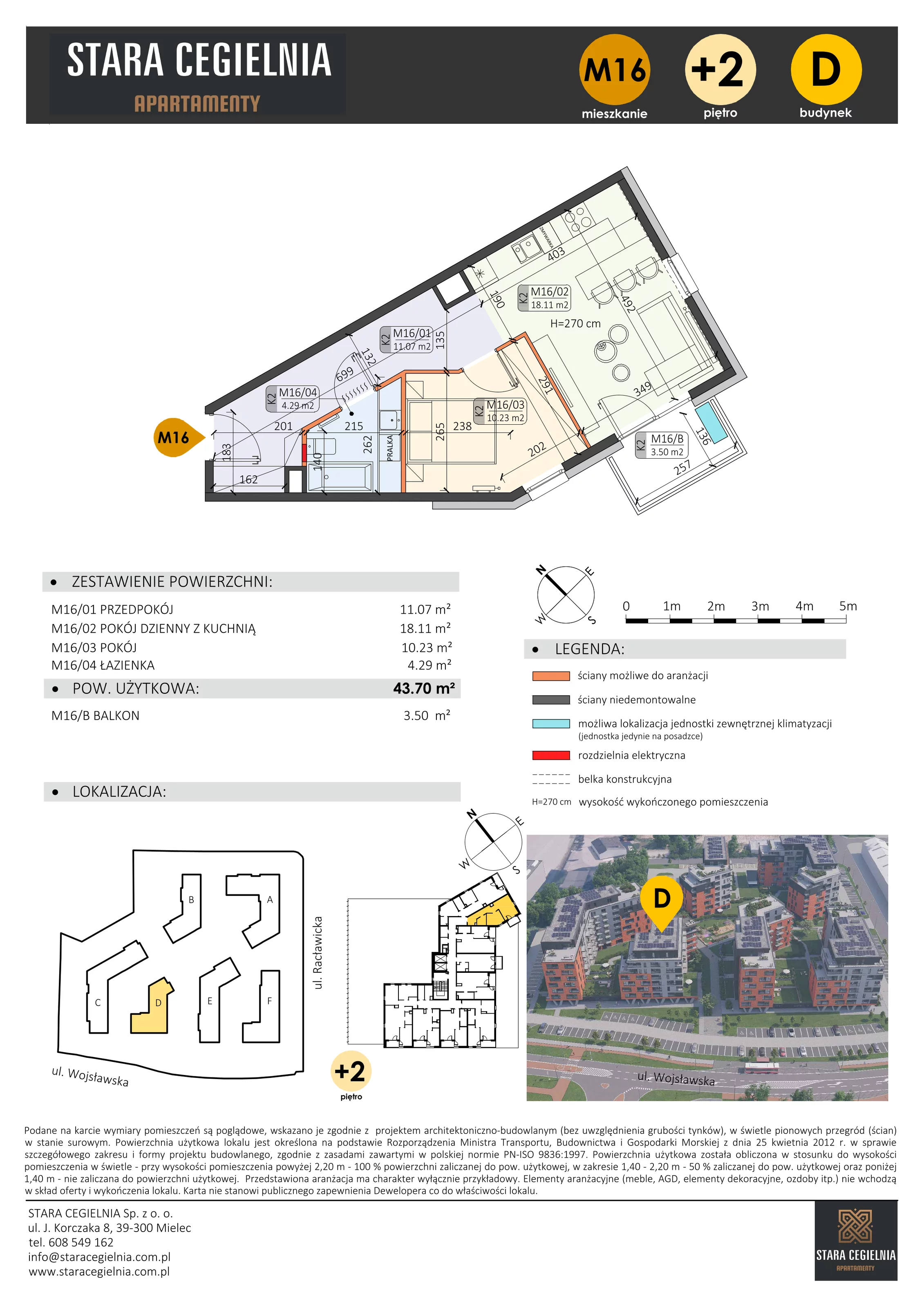 2 pokoje, mieszkanie 43,70 m², piętro 2, oferta nr D/M16/2, Stara Cegielnia etap III, Mielec, ul. Wojsławska 1