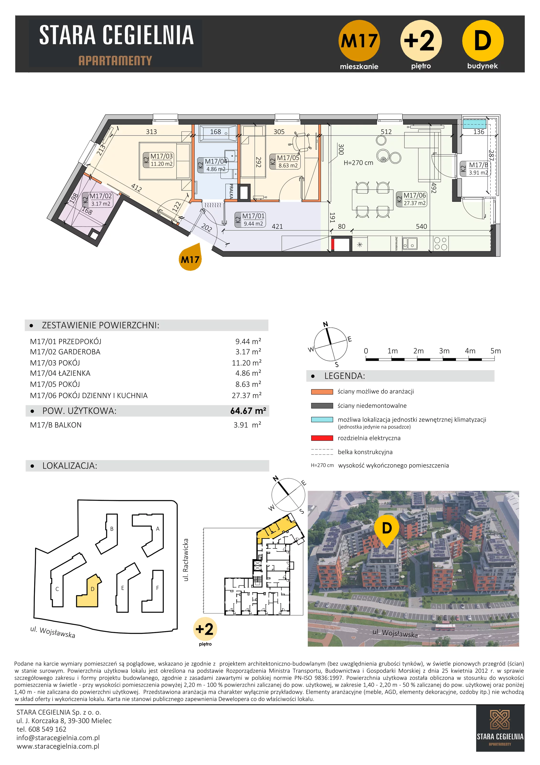 3 pokoje, mieszkanie 64,67 m², piętro 2, oferta nr D/M17/2, Stara Cegielnia etap III, Mielec, ul. Wojsławska 1
