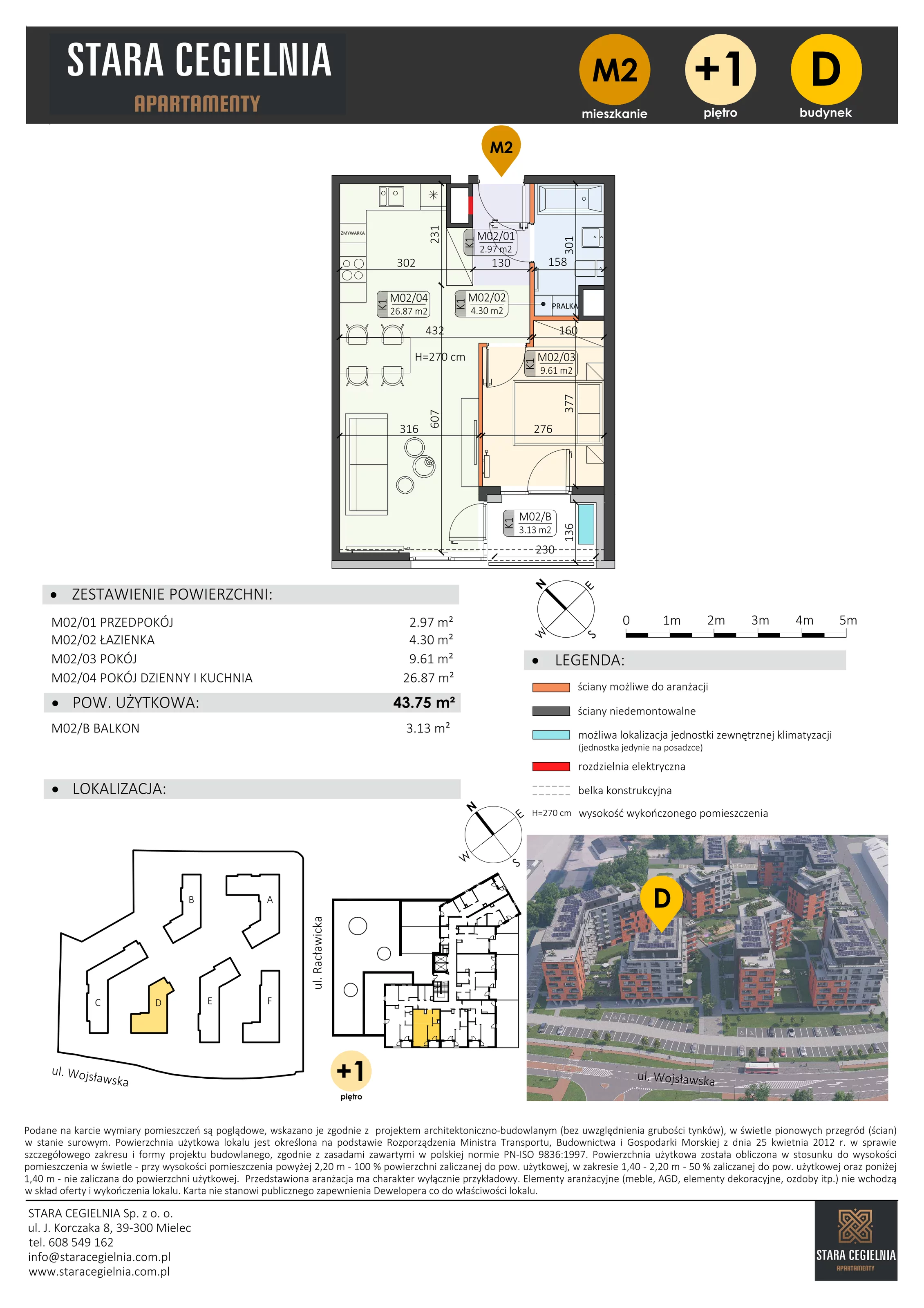 2 pokoje, mieszkanie 43,75 m², piętro 1, oferta nr D/M2/1, Stara Cegielnia etap III, Mielec, ul. Wojsławska 1